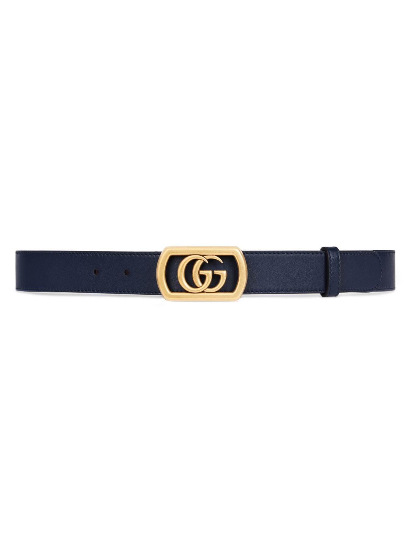 Gucci New Marmont Leather Belt in Blue for Men - Lyst