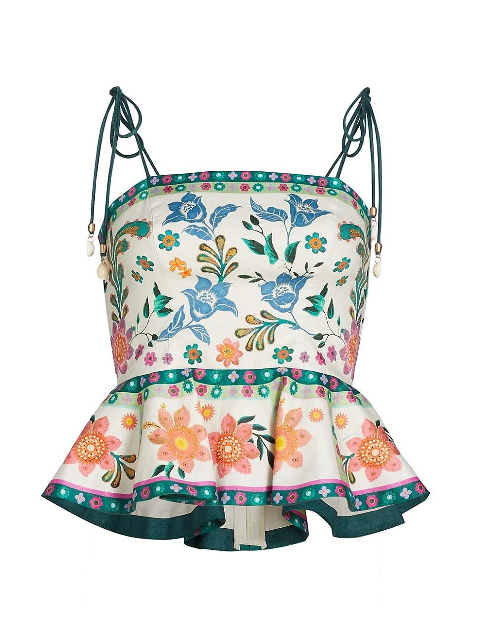 Zimmermann Ginger Floral Scallop Peplum Top in Blue | Lyst