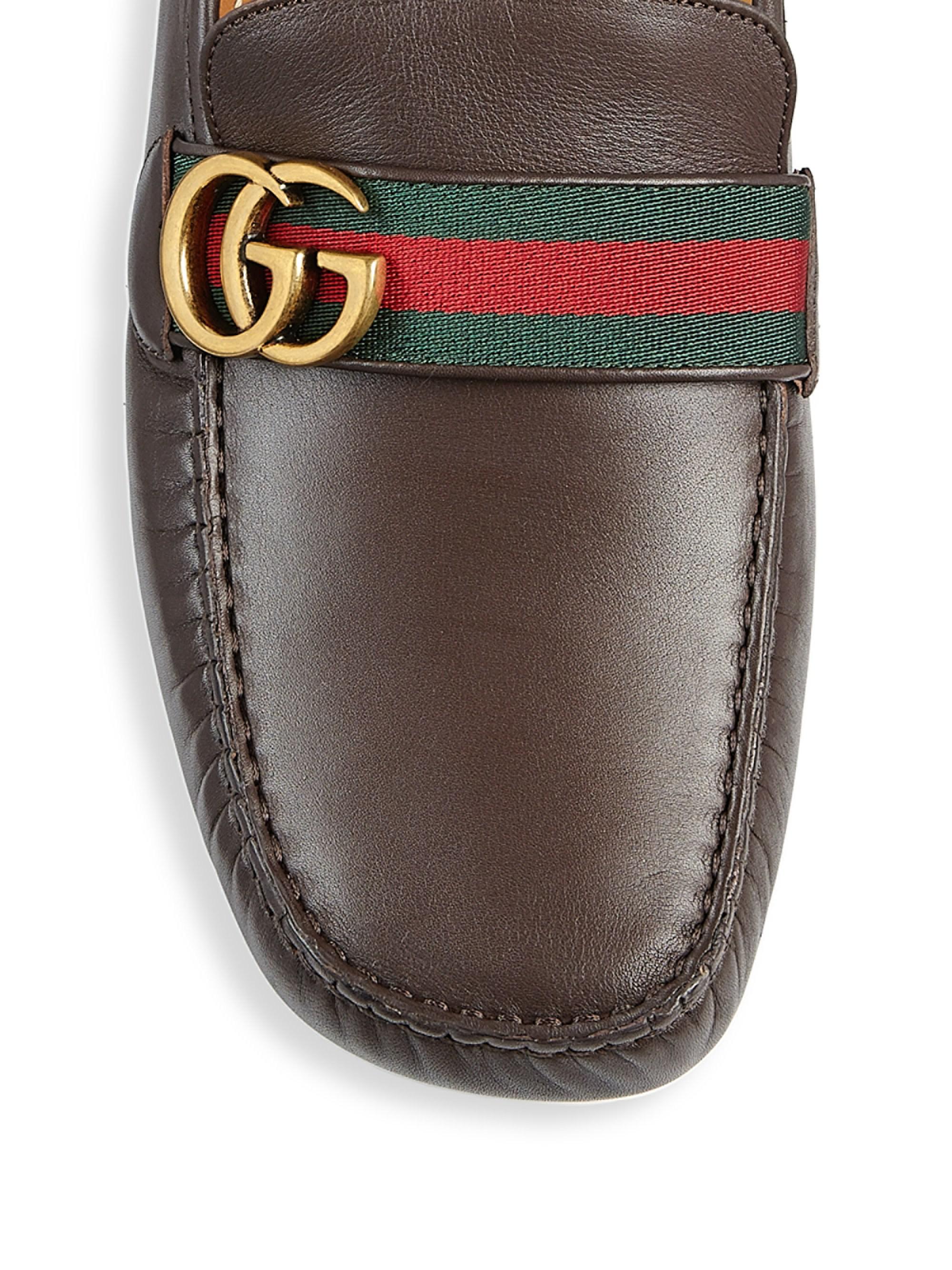 Gucci Leather Driver With Web in Brown 