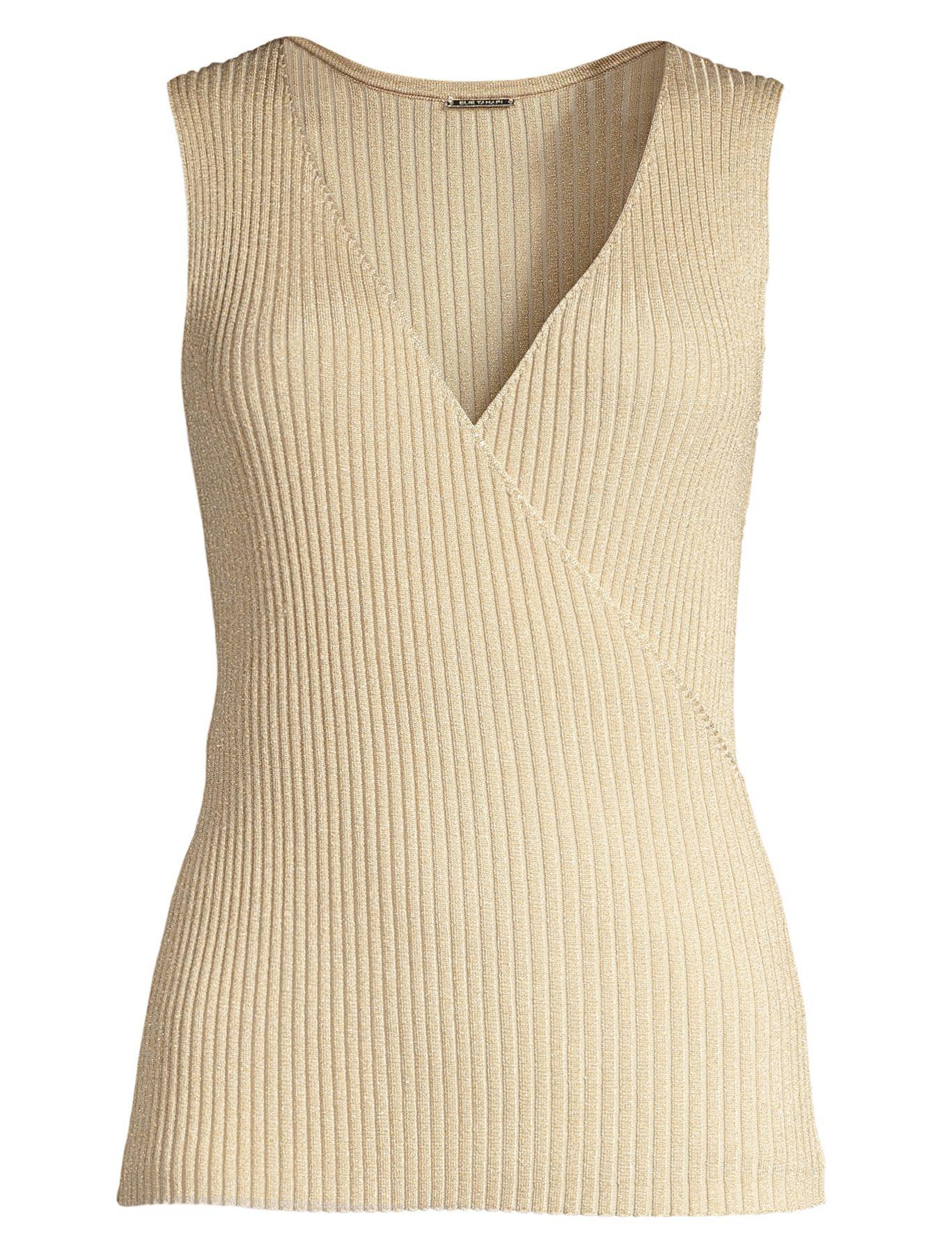 Elie Tahari Rudie V-neck Rib-knit Sleeveless Sweater - Lyst