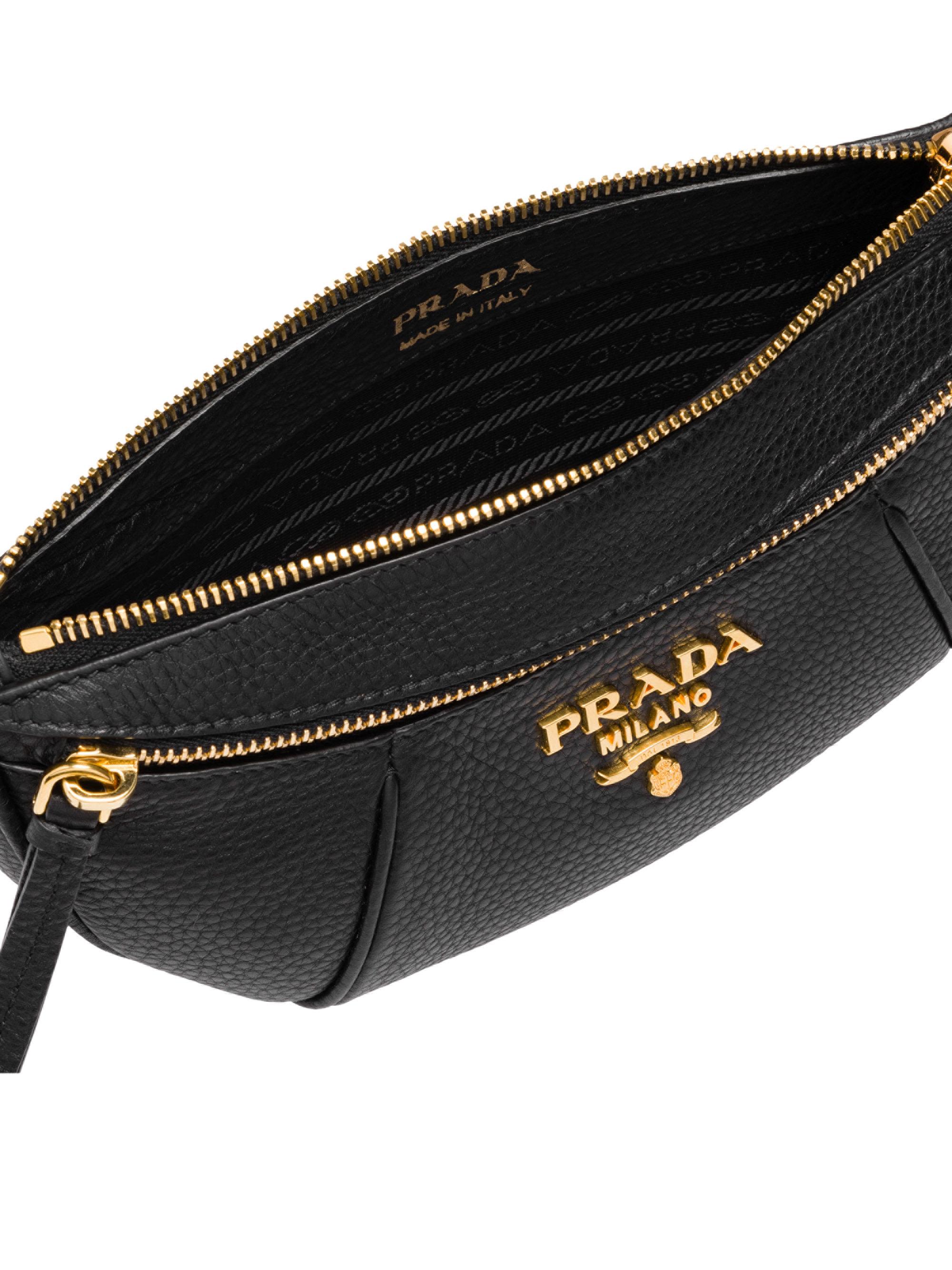 Prada Vitello Daino Pebbled Leather Belt Bag in Black - Lyst