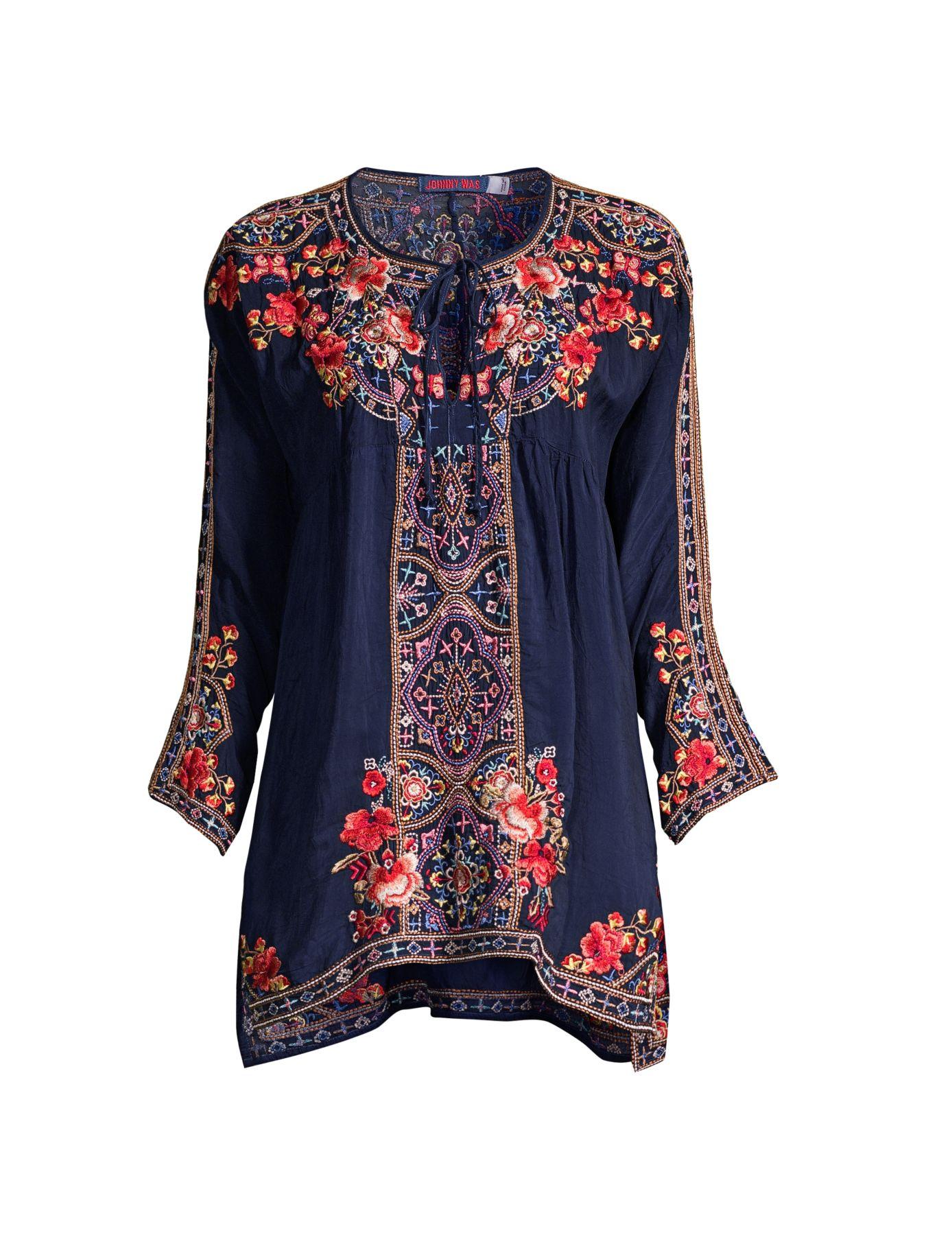 Johnny Was Alora Embroidered Peasant Blouse in Blue Night (Blue) - Lyst