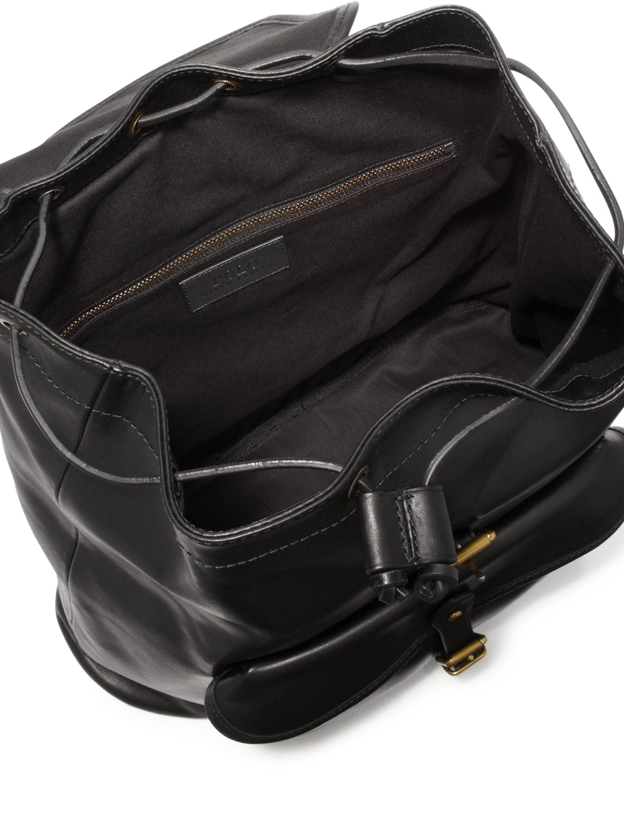ralph lauren drawstring leather backpack