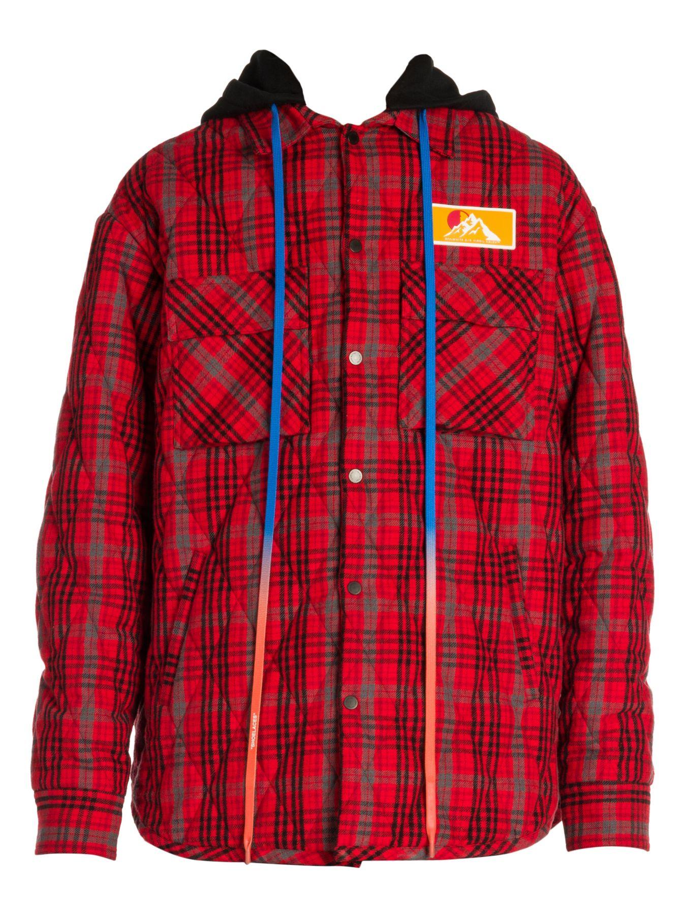 off white red flannel jacket
