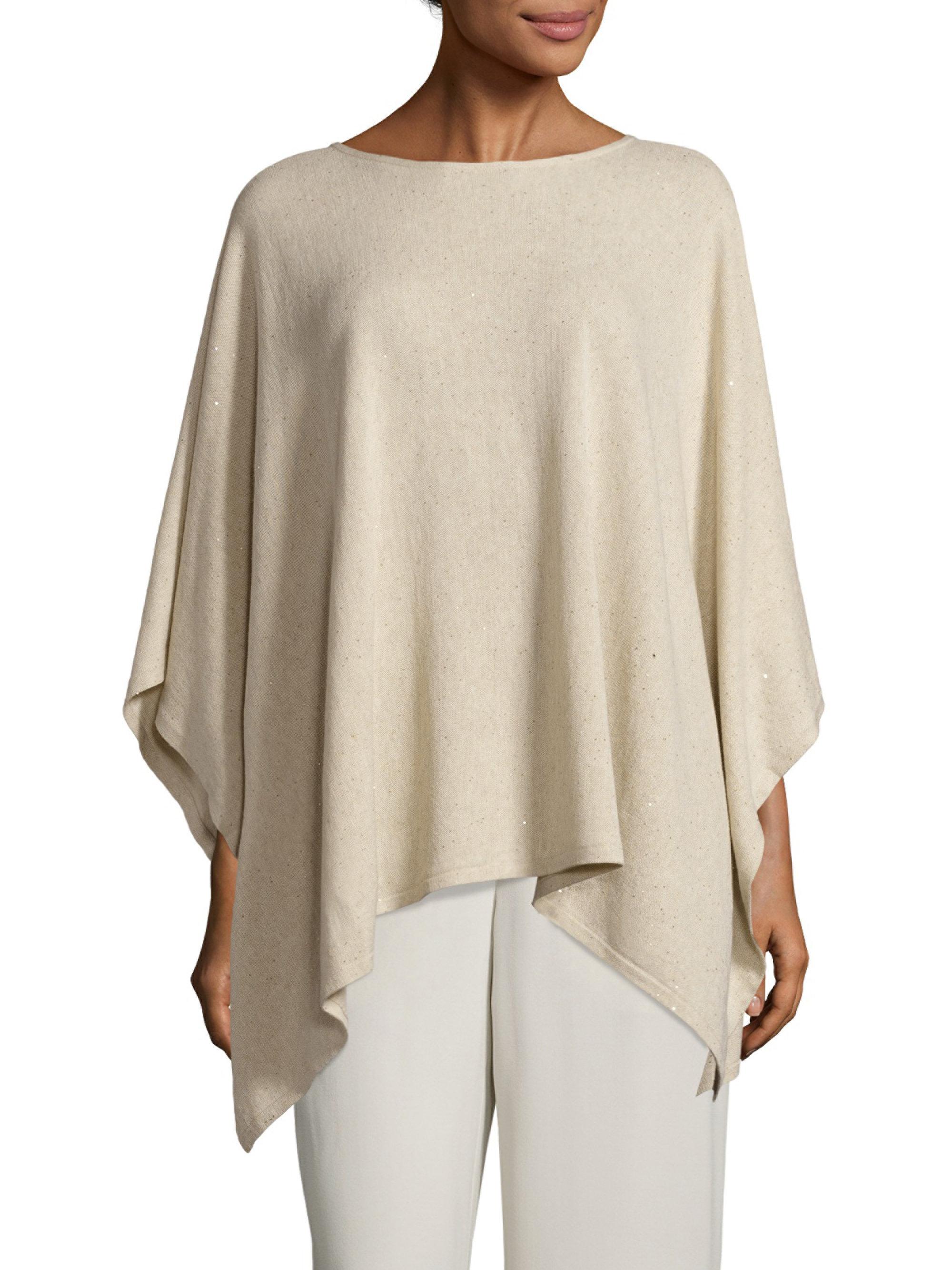 Eileen Fisher Silk Blend Sequin Poncho in Natural - Lyst