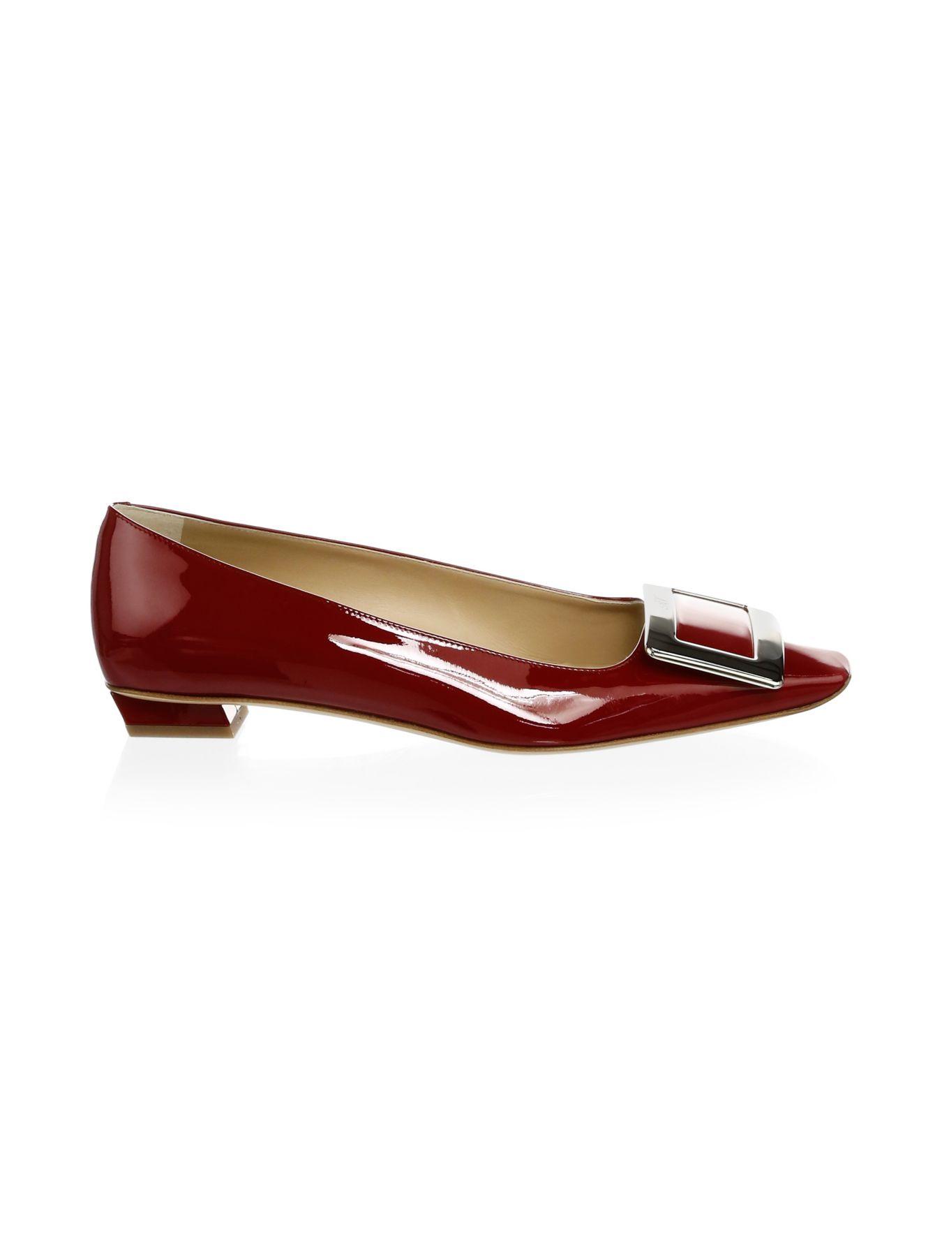 Roger Vivier Belle Vivier Patent Leather Mid-heel Flats in Red - Lyst