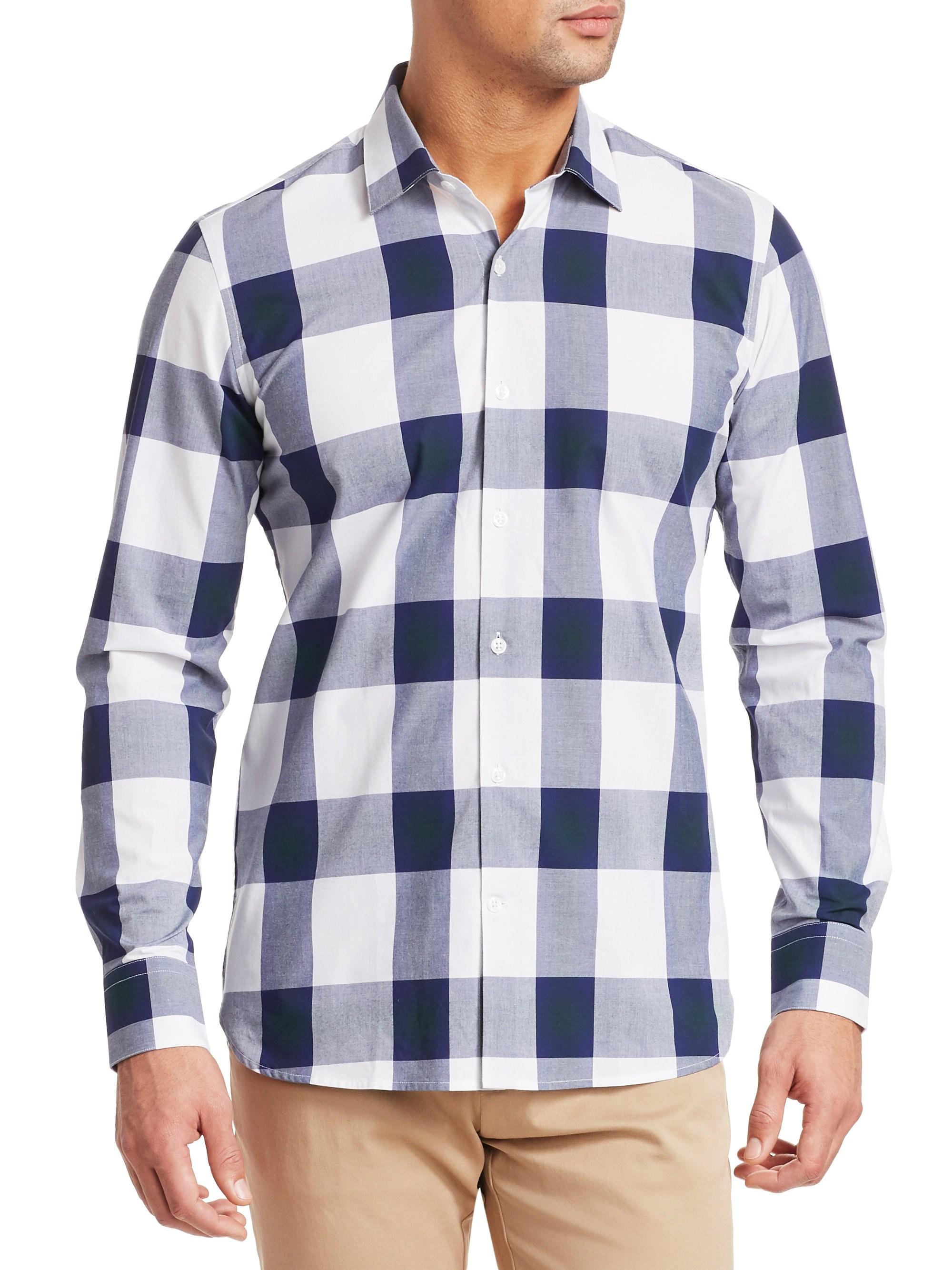 Saks Fifth Avenue Cotton Modern Buffalo Check Shirt in Midnight (Blue ...