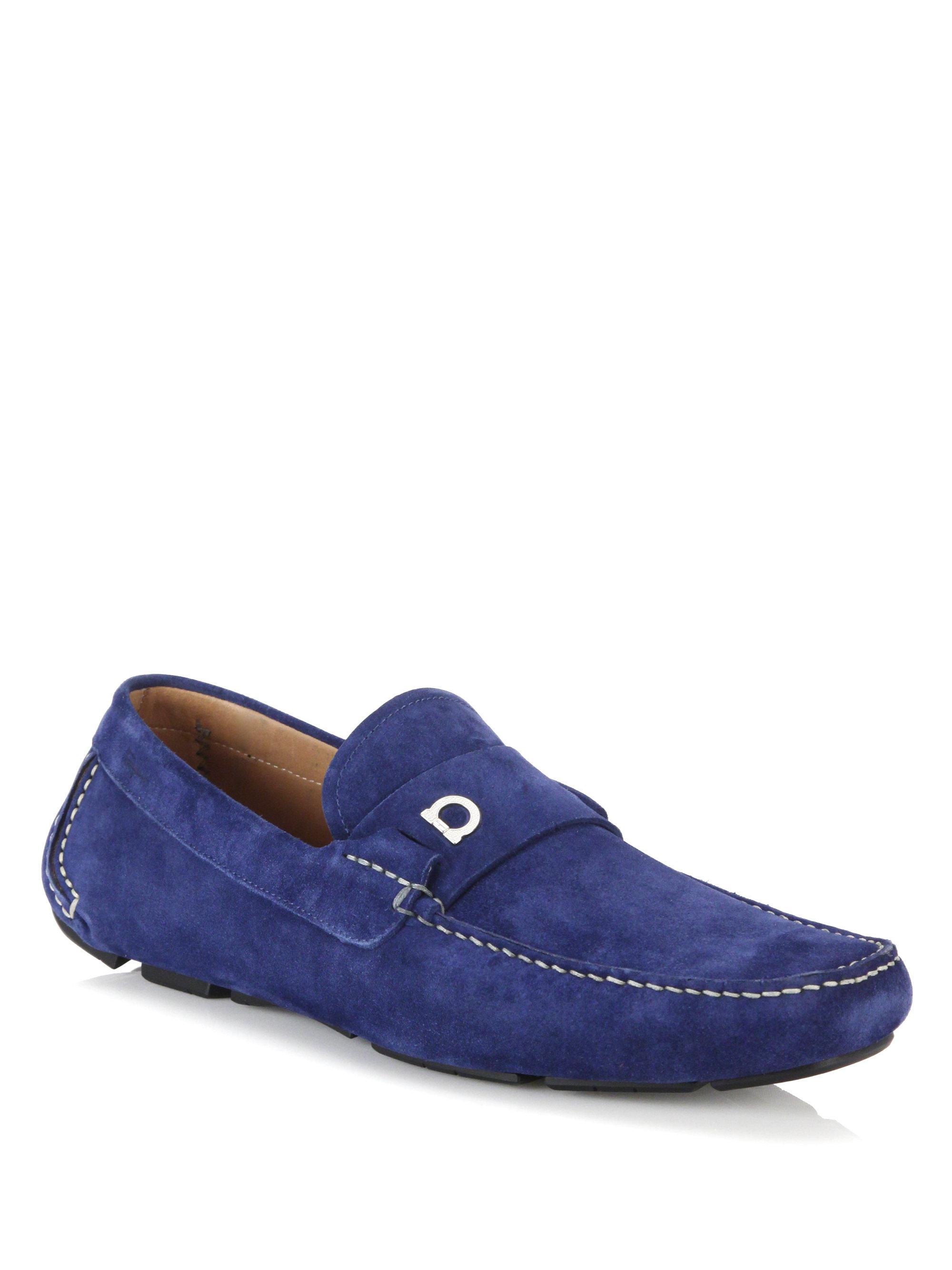 Ferragamo Gancini Suede Drivers in Blue 