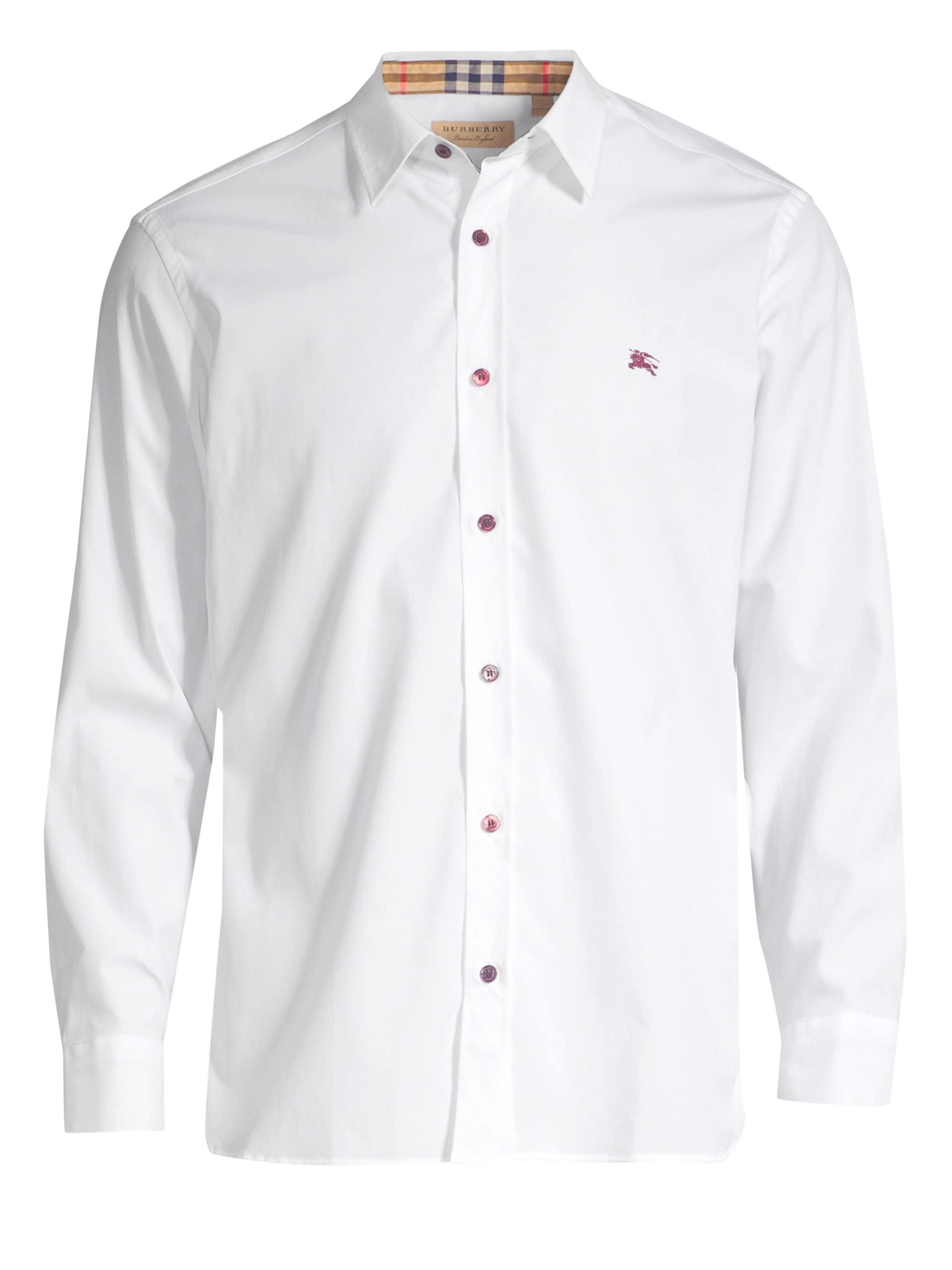 mens burberry white button down shirt