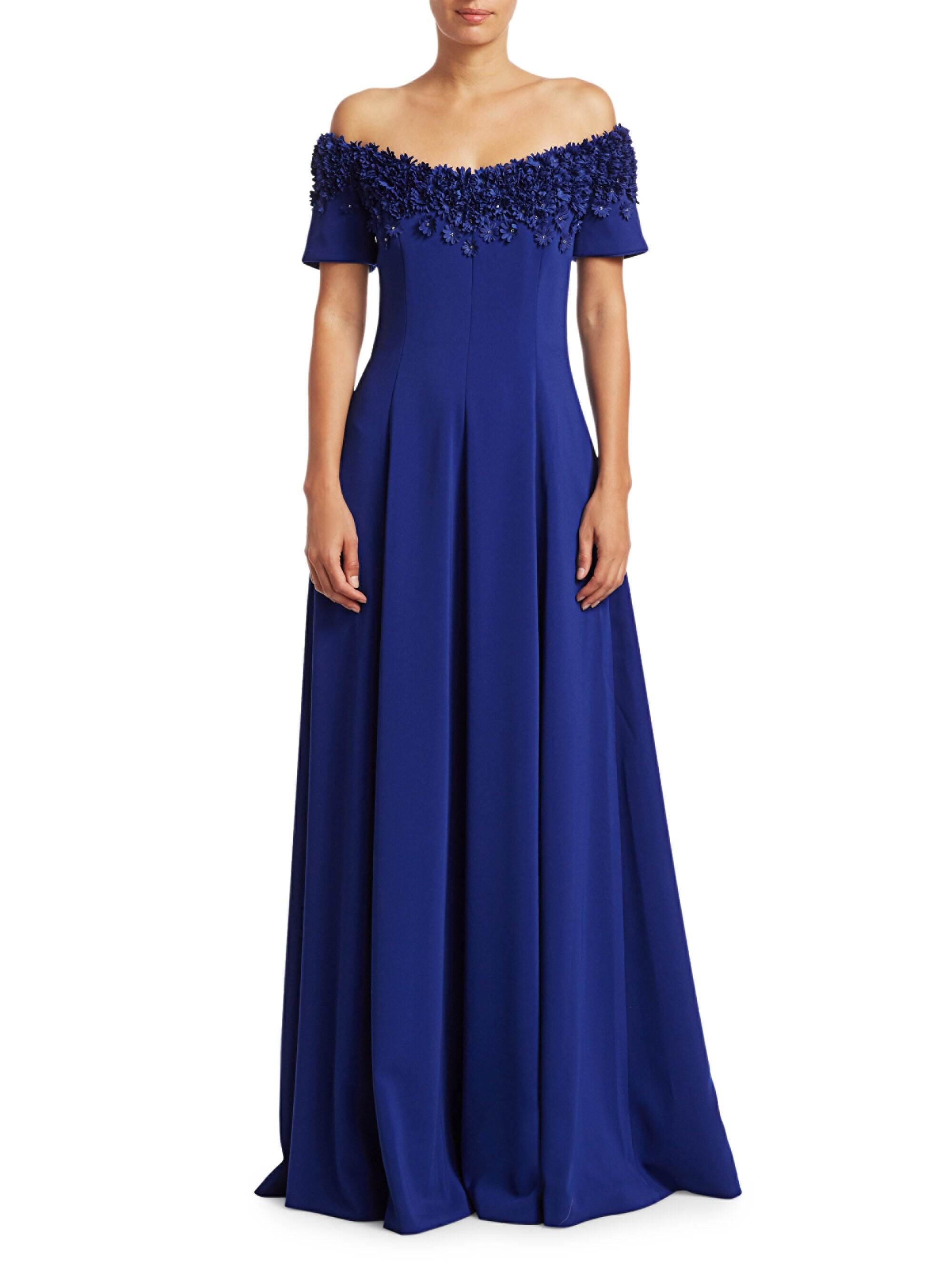 Catherine Regehr Aster Off-the-shoulder Floral Cluster Gown in Blue - Lyst