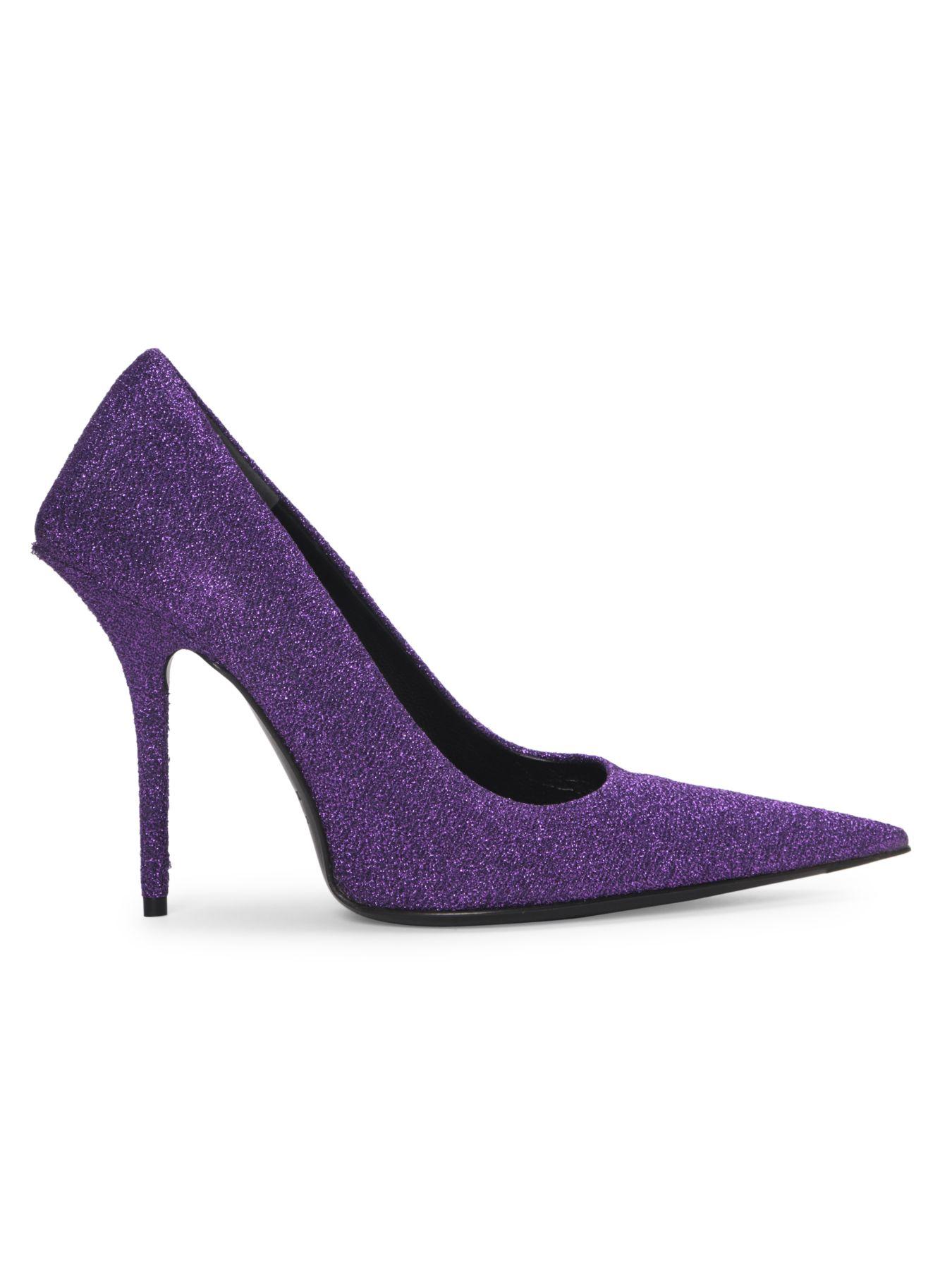 Balenciaga Leather Square Knife Point-toe Stiletto Glitter Pumps in Purple - Lyst