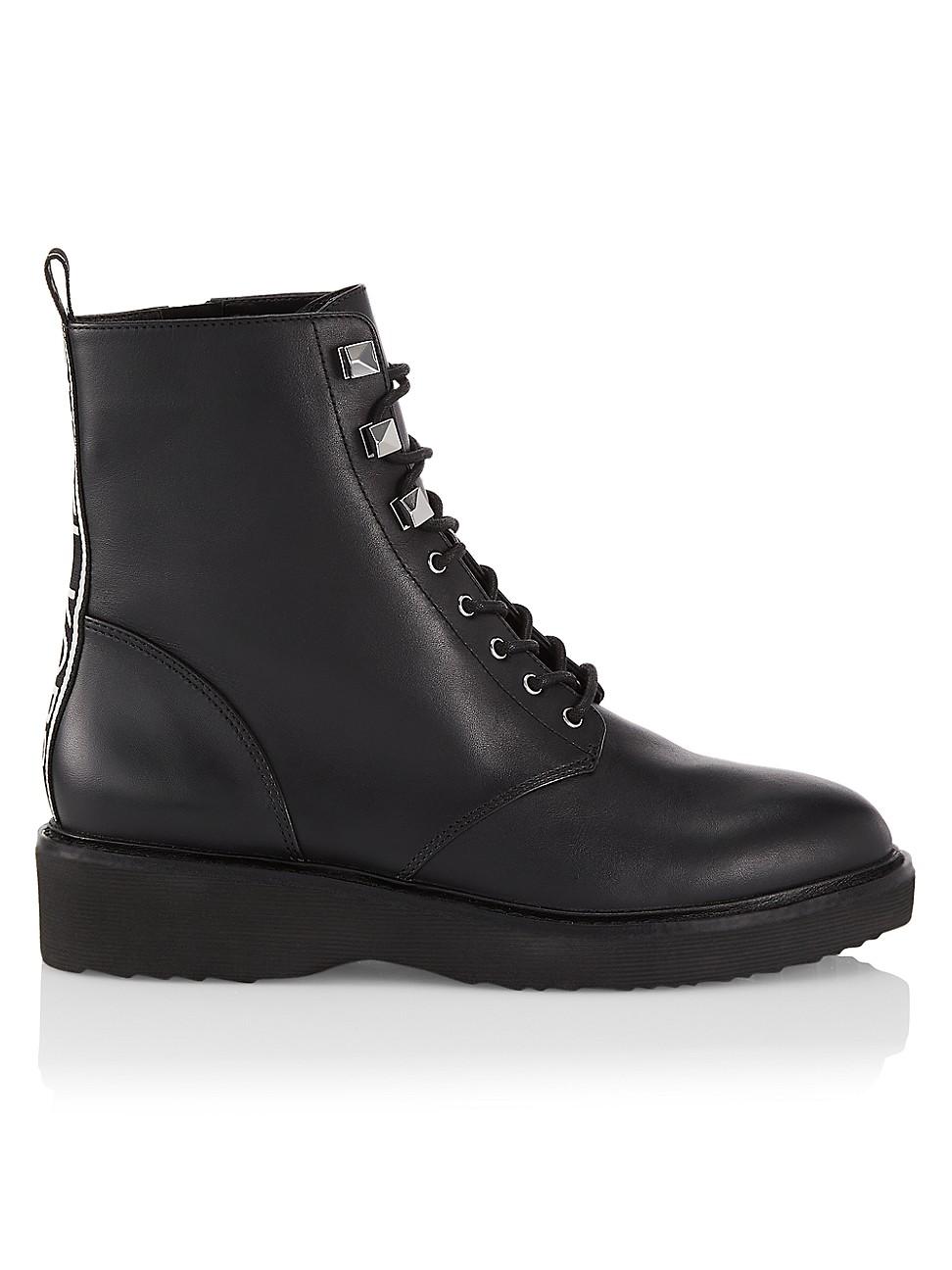 haskell studded leather and logo combat boot