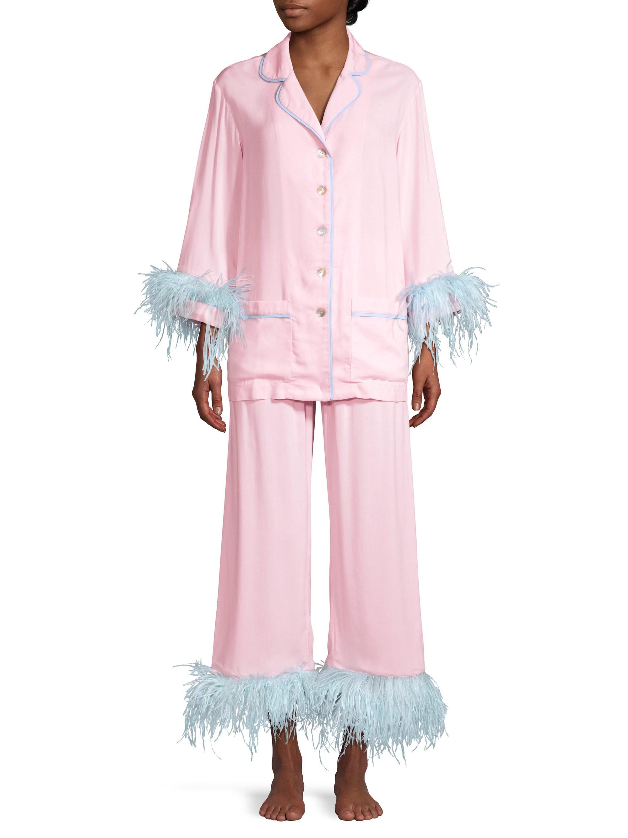 Sleeper Synthetic Feather-trim Pajama Pants in Pink - Lyst