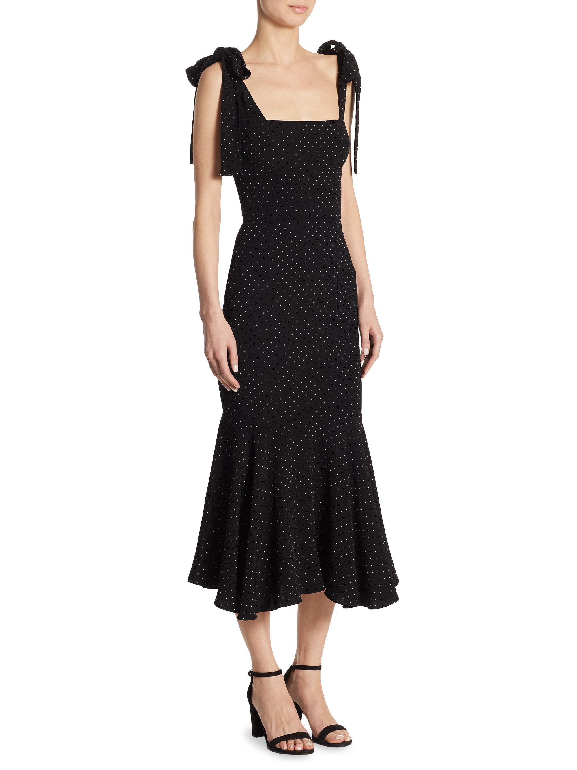 Black Self Tie Design Flounced Hem Strap Dress