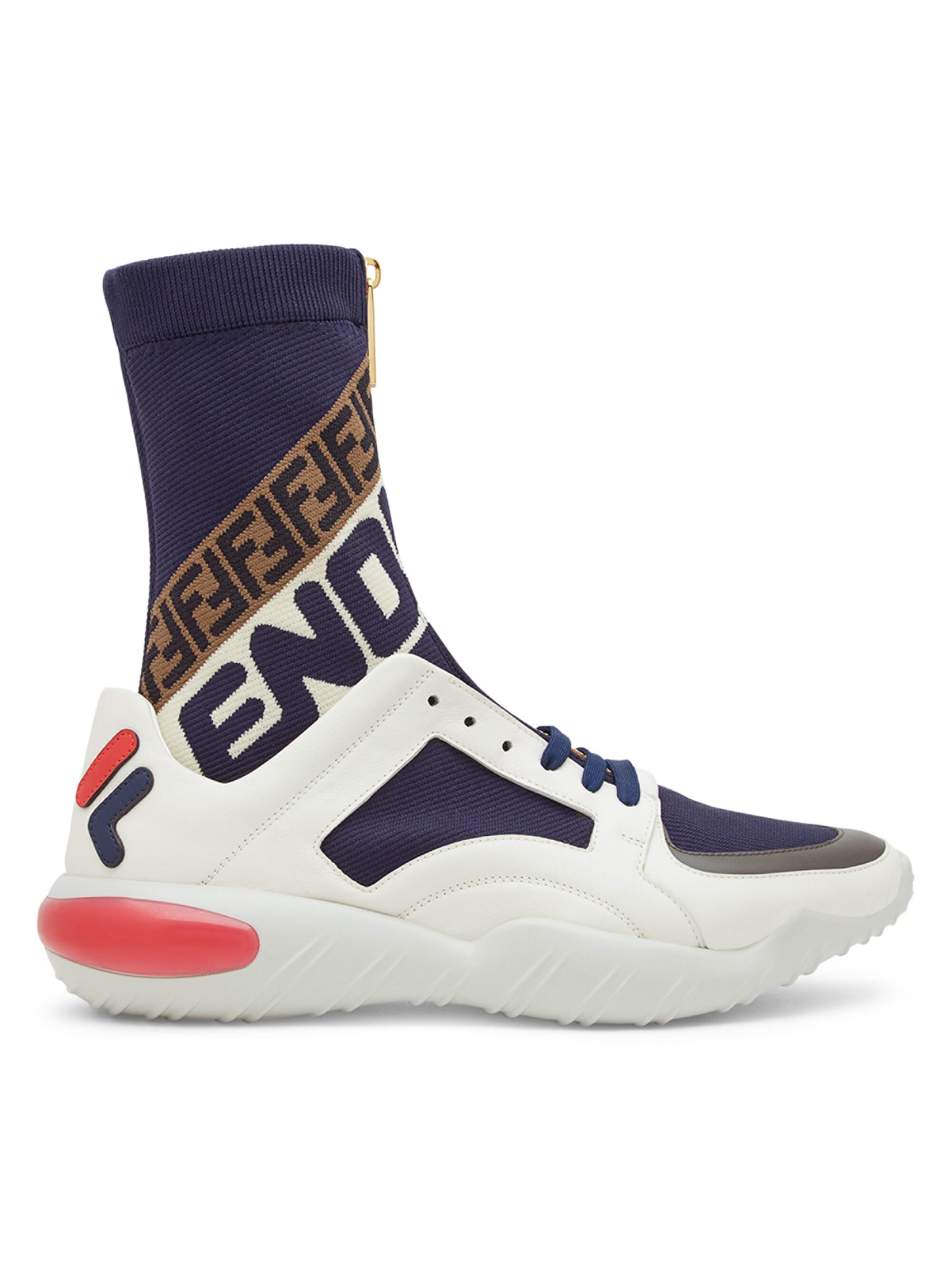Intensiv Drastisk hensigt Fendi White And Navy Mania Sock Sneakers in Blue for Men | Lyst