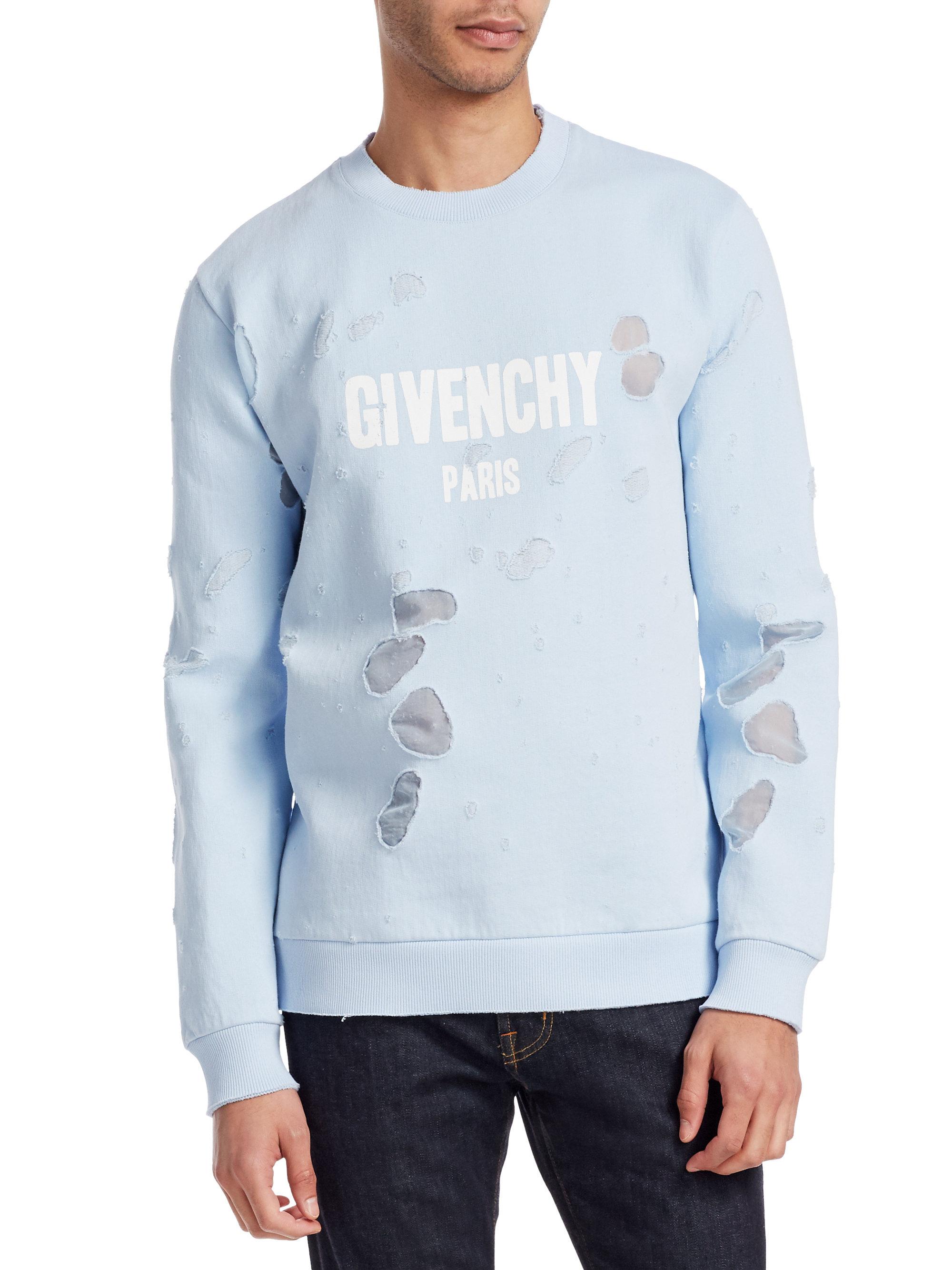 givenchy blue distressed hoodie
