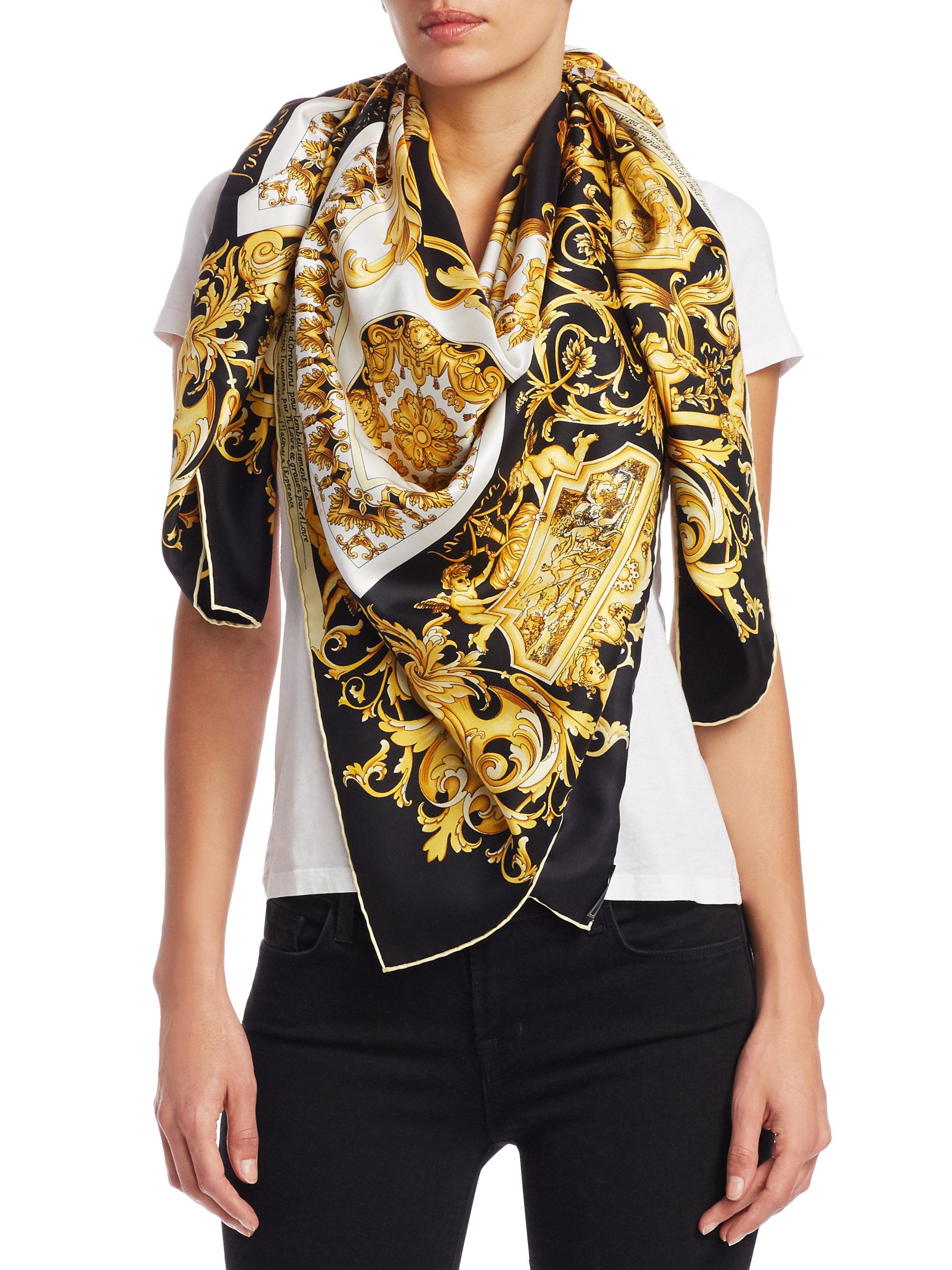 Versace Gold Baroque Print Scarf in Black | Lyst