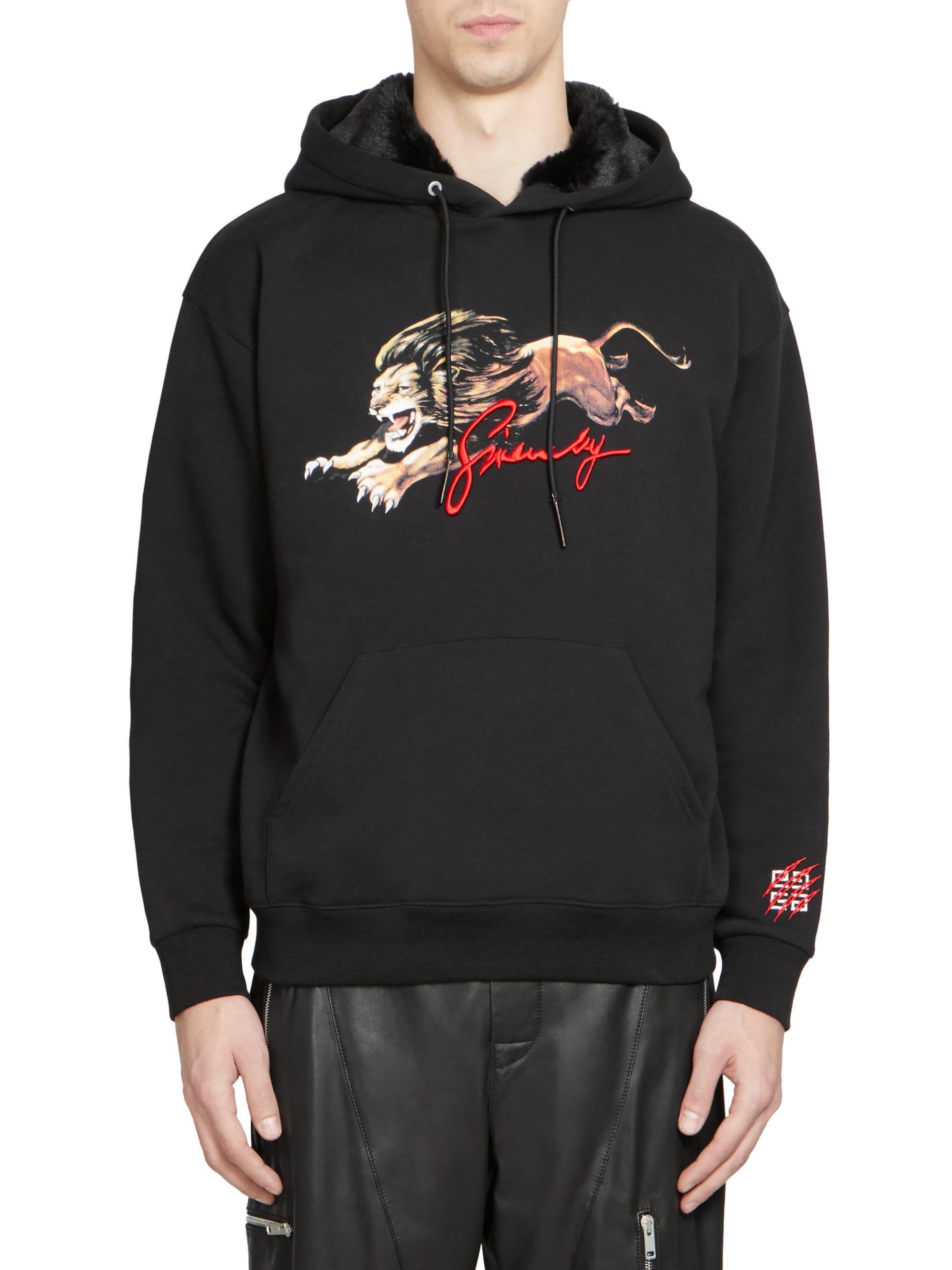 Givenchy Faux Fur Lion Hoodie in Black 