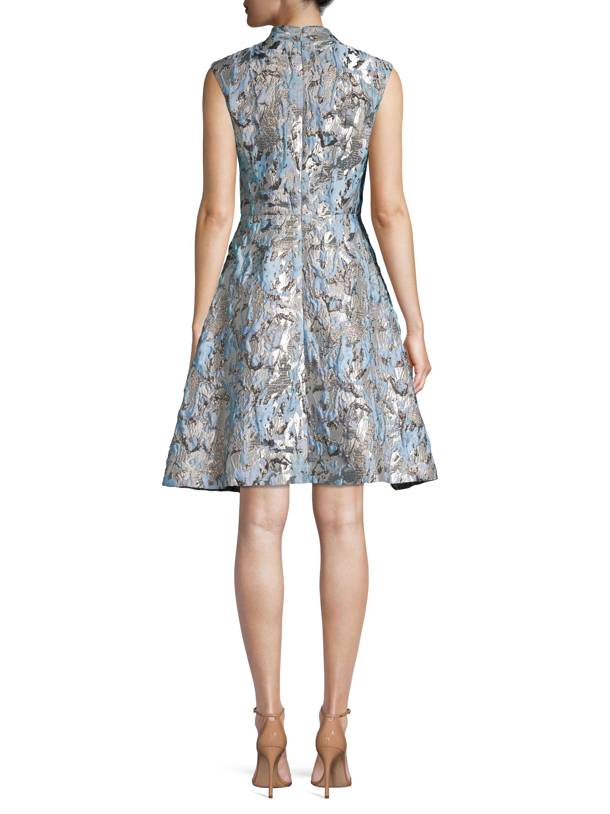 Aidan Mattox Metallic Jacquard Fit-&-flare Dress in Blue - Lyst