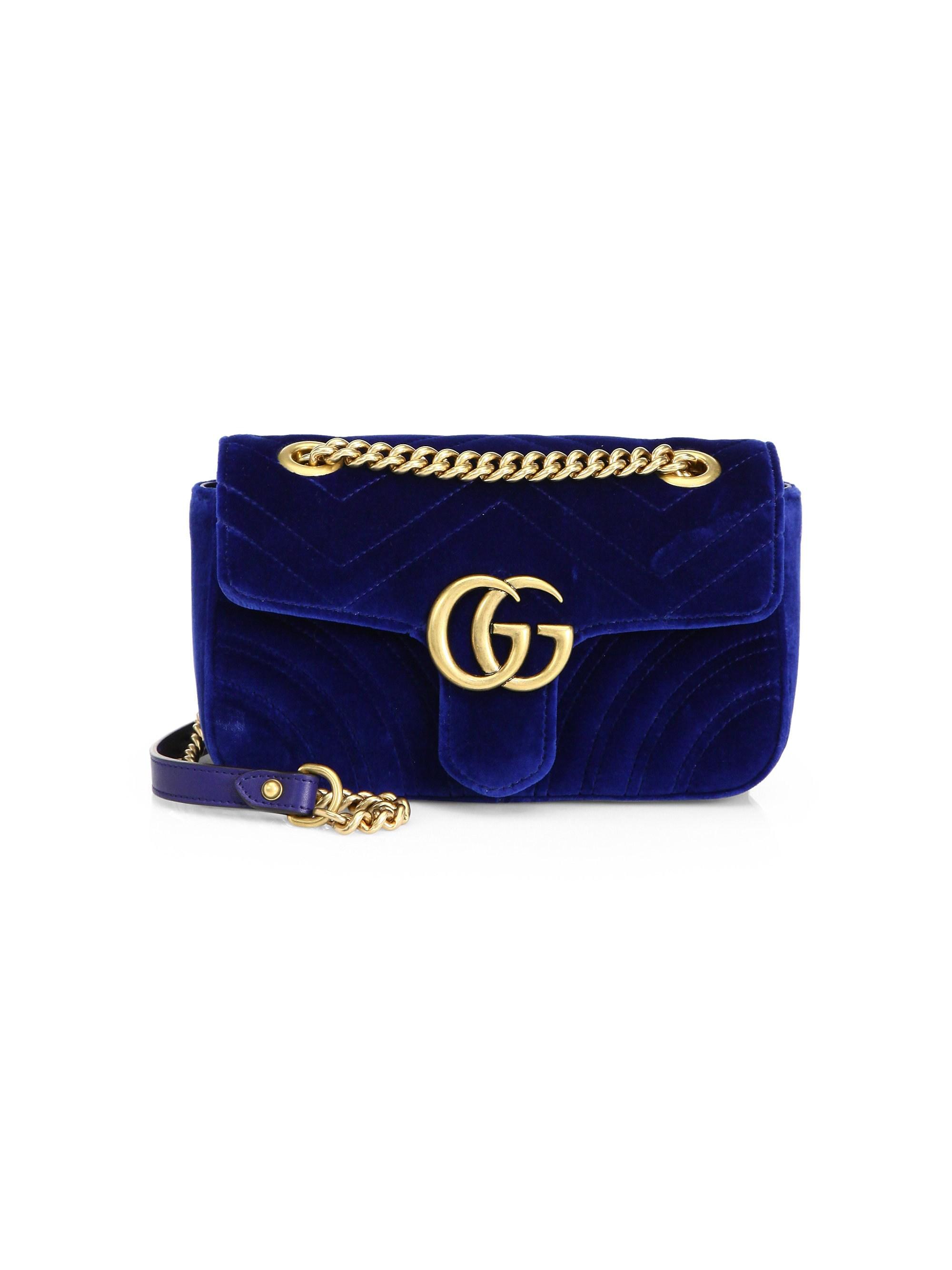 kontrol udskiftelig Adskillelse Gucci Mini GG Marmont Velvet Bag in Cobalt (Blue) - Lyst