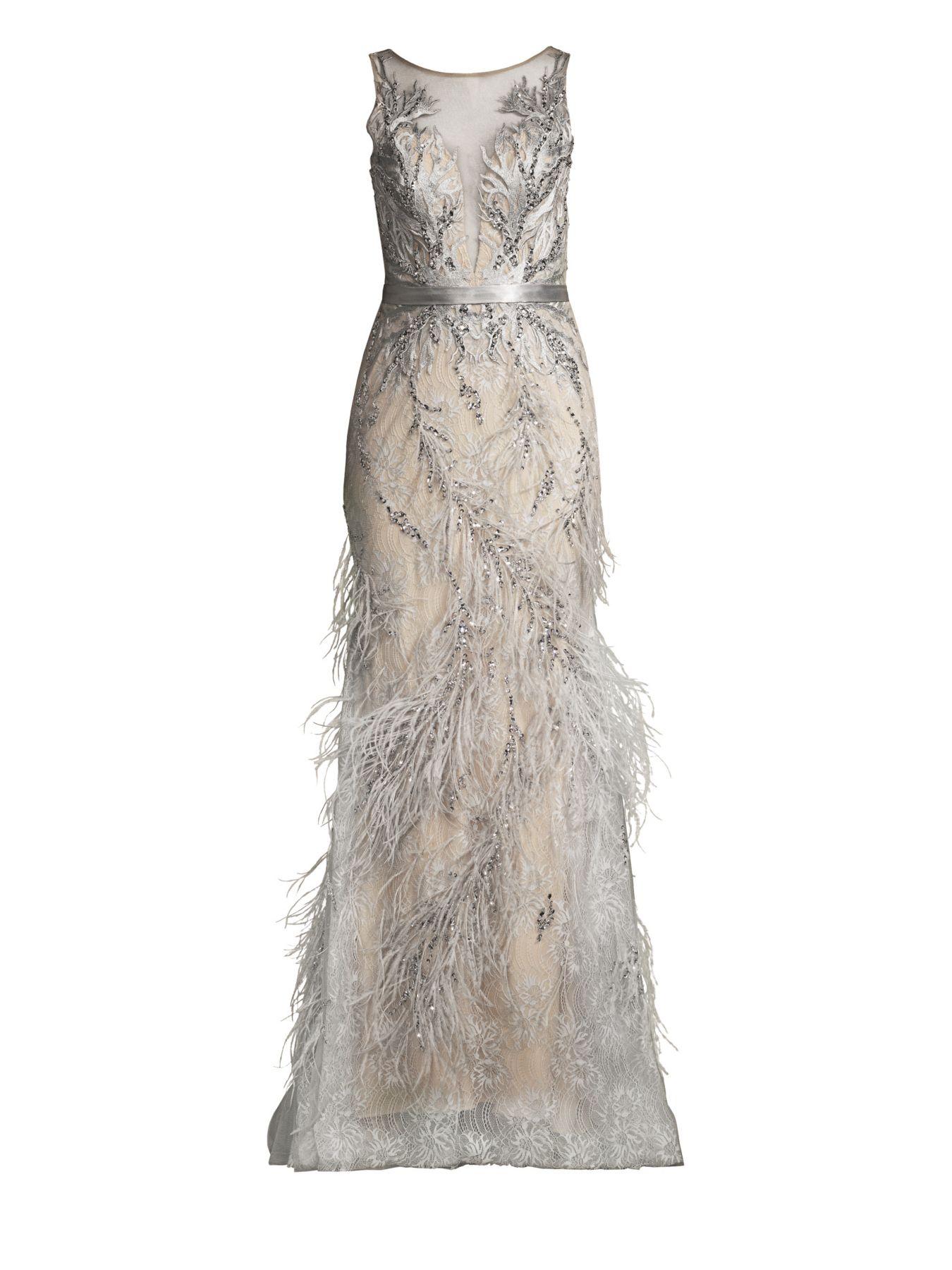 basix feather embellished gown