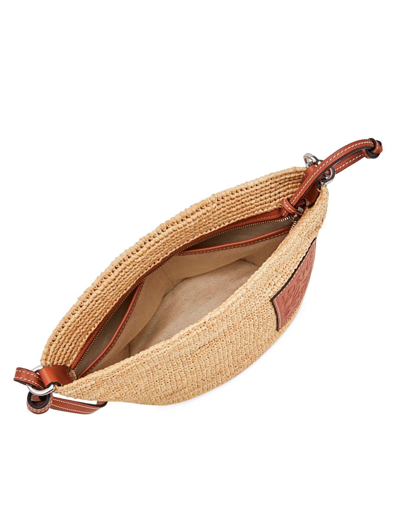 Loewe Pochette Leathertrimmed Raffia Crossbody Bag Lyst