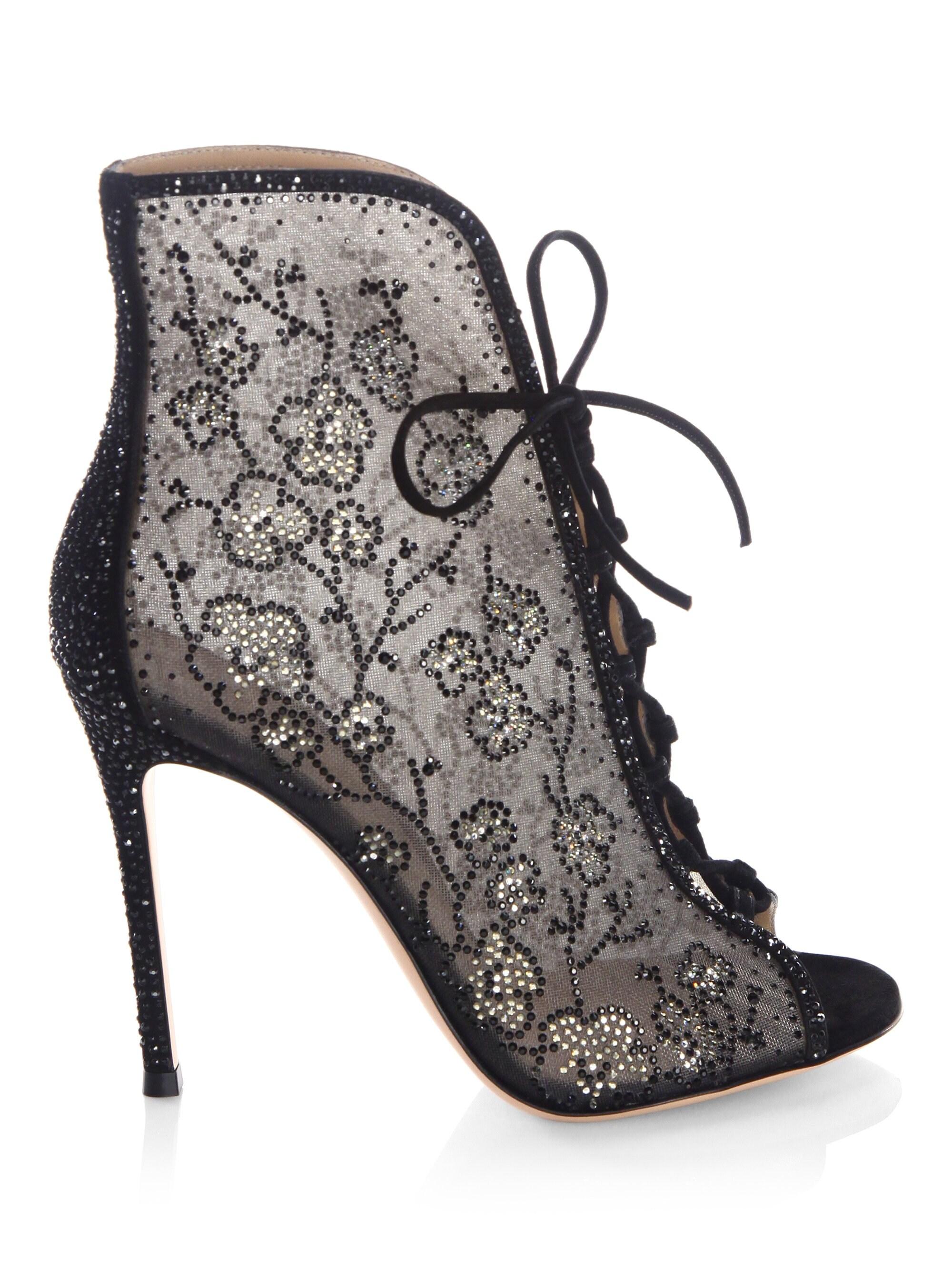 Gianvito Rossi Leather Crystal Mesh 
