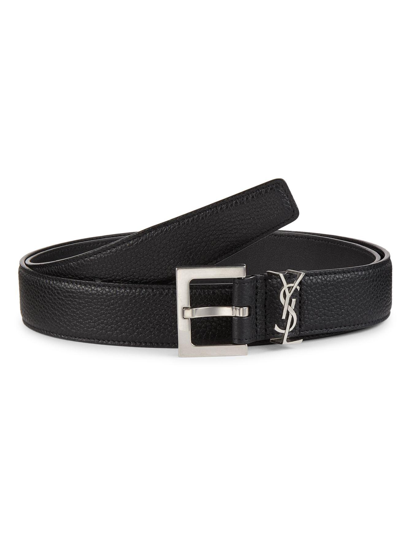 Saint Laurent Ysl Monogram Leather Belt in Black for Men - Lyst