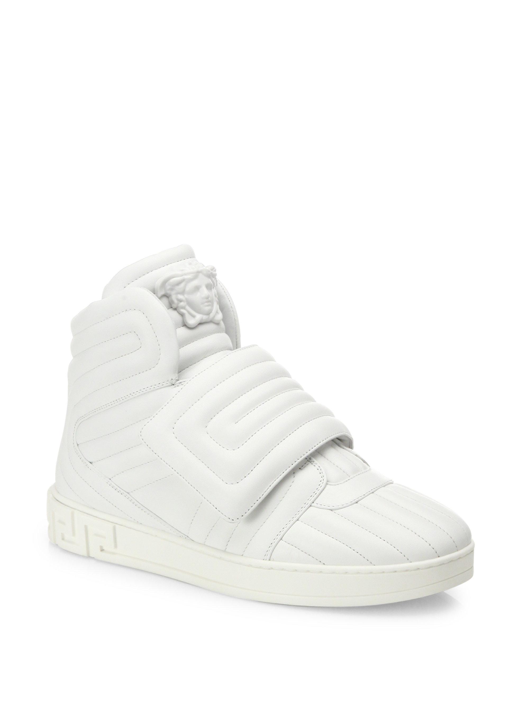 Versace Eros Leather Quilted Greek Key High-top Sneakers in White | Lyst