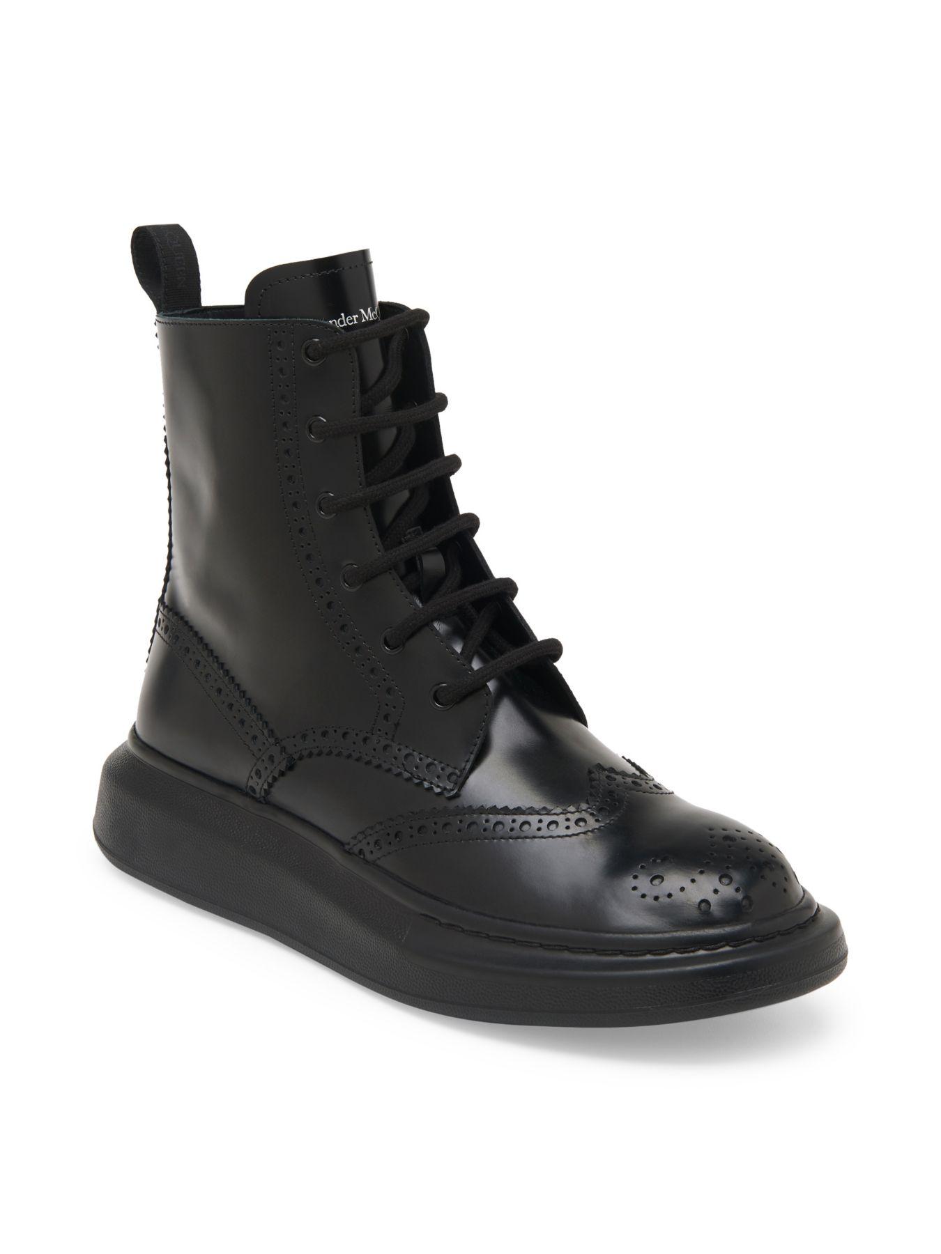 Alexander McQueen Brogue Wingtip Leather Platform Combat Boots in Black for Men Lyst