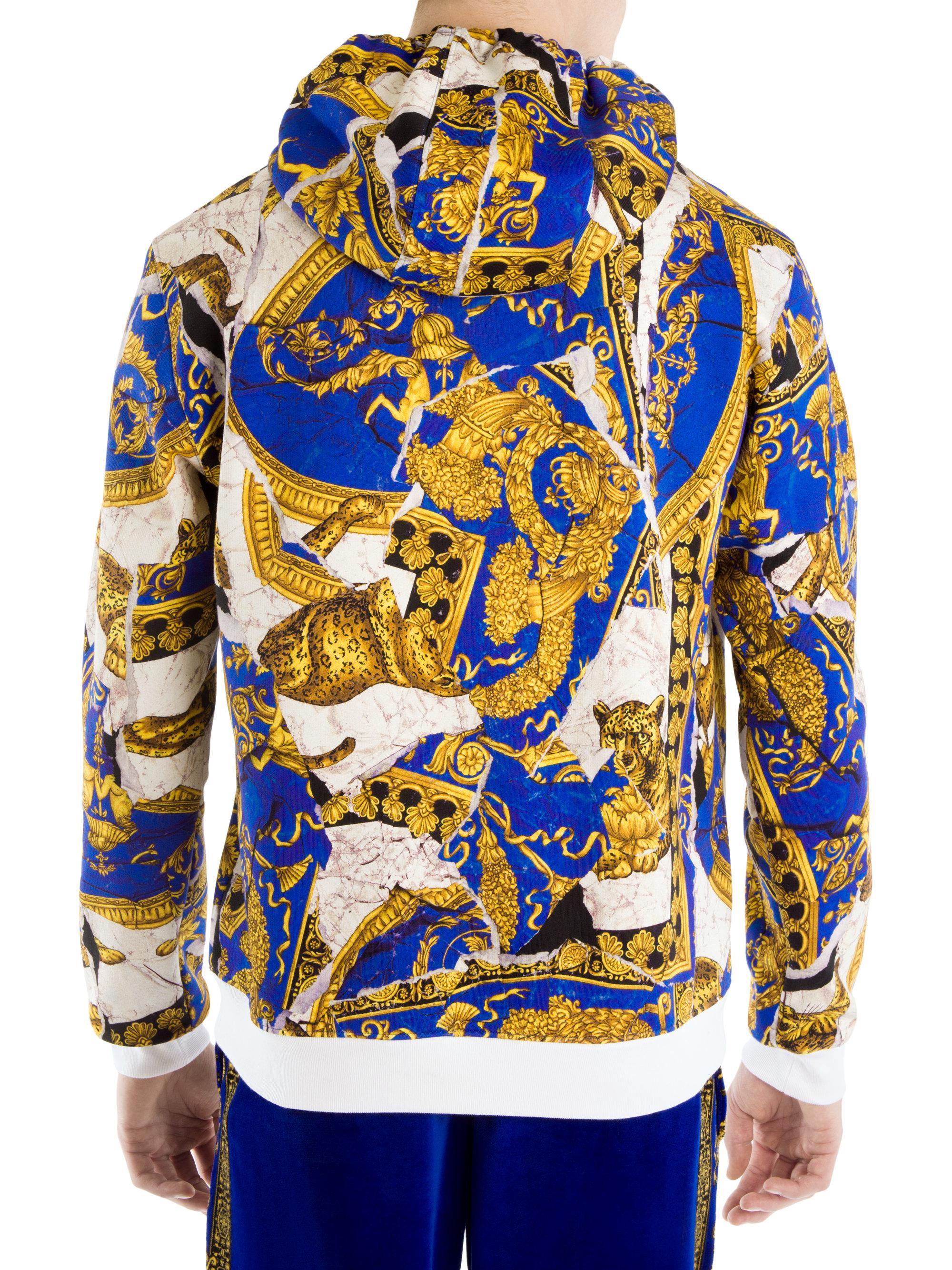 Versace Mixed Baroque Hoodie in Blue for Men - Lyst