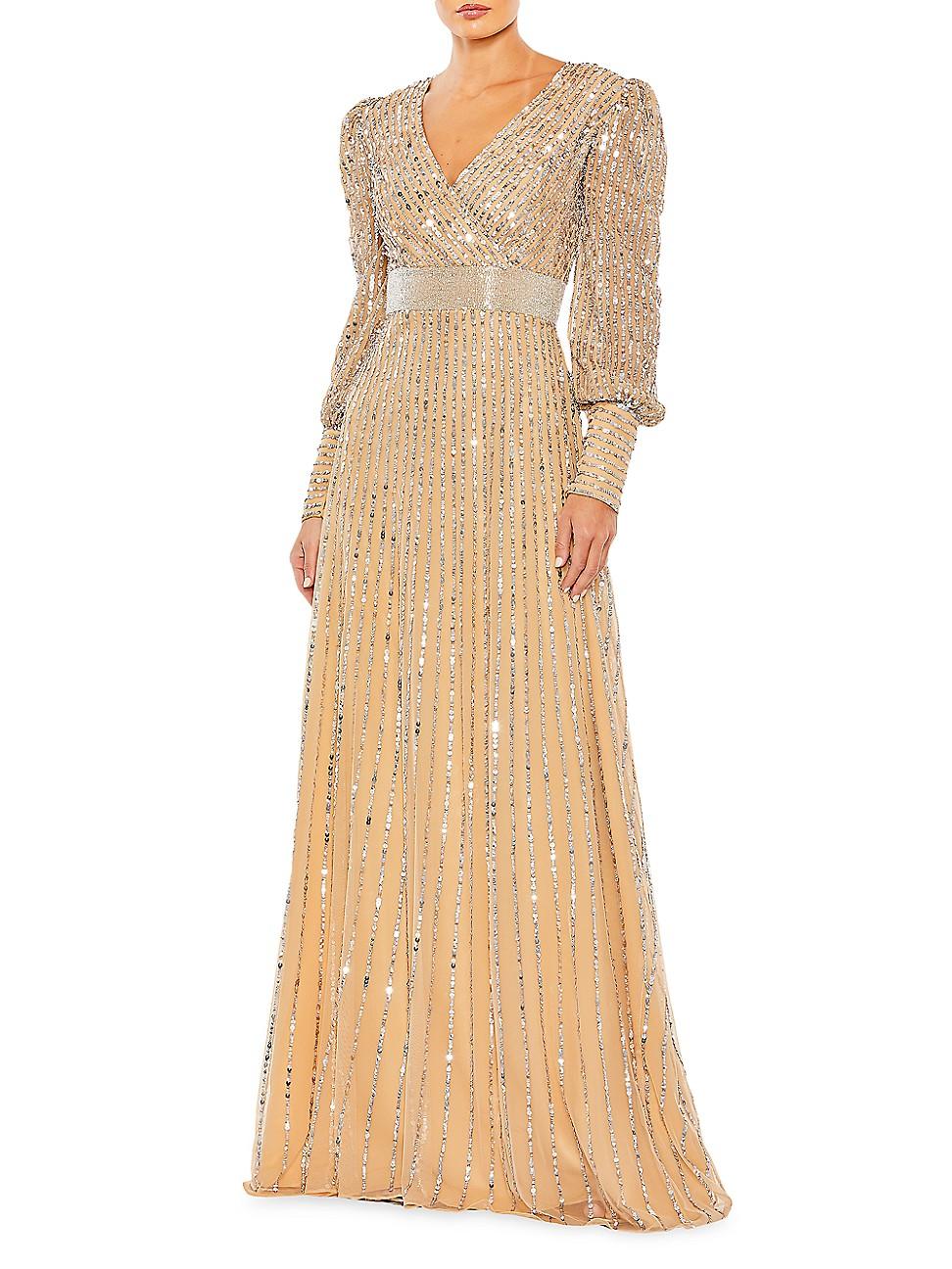 Mac Duggal Sequin Wrapover Gown in Natural Lyst