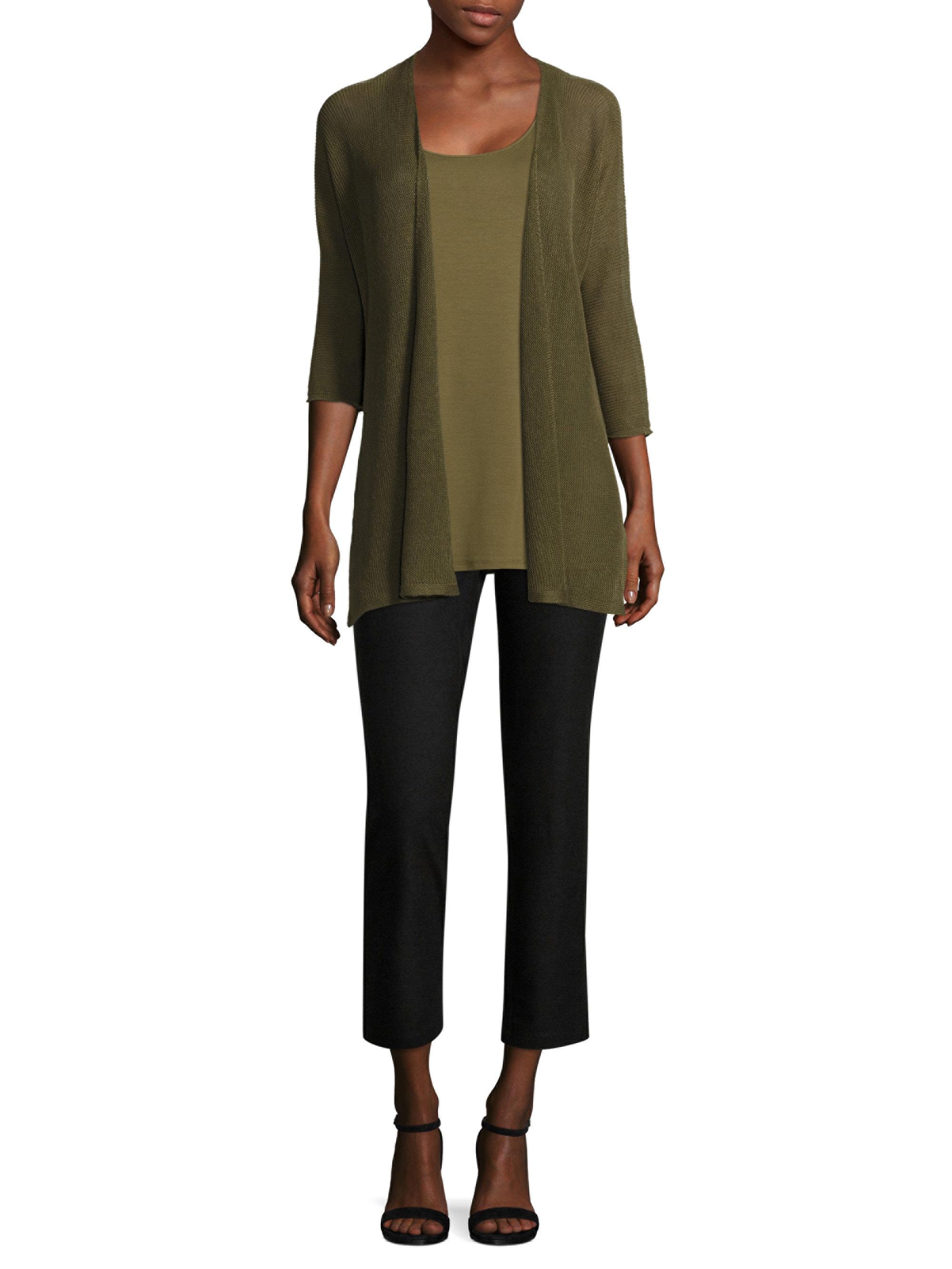 Eileen Fisher Kimono Linen Cardigan in Green | Lyst