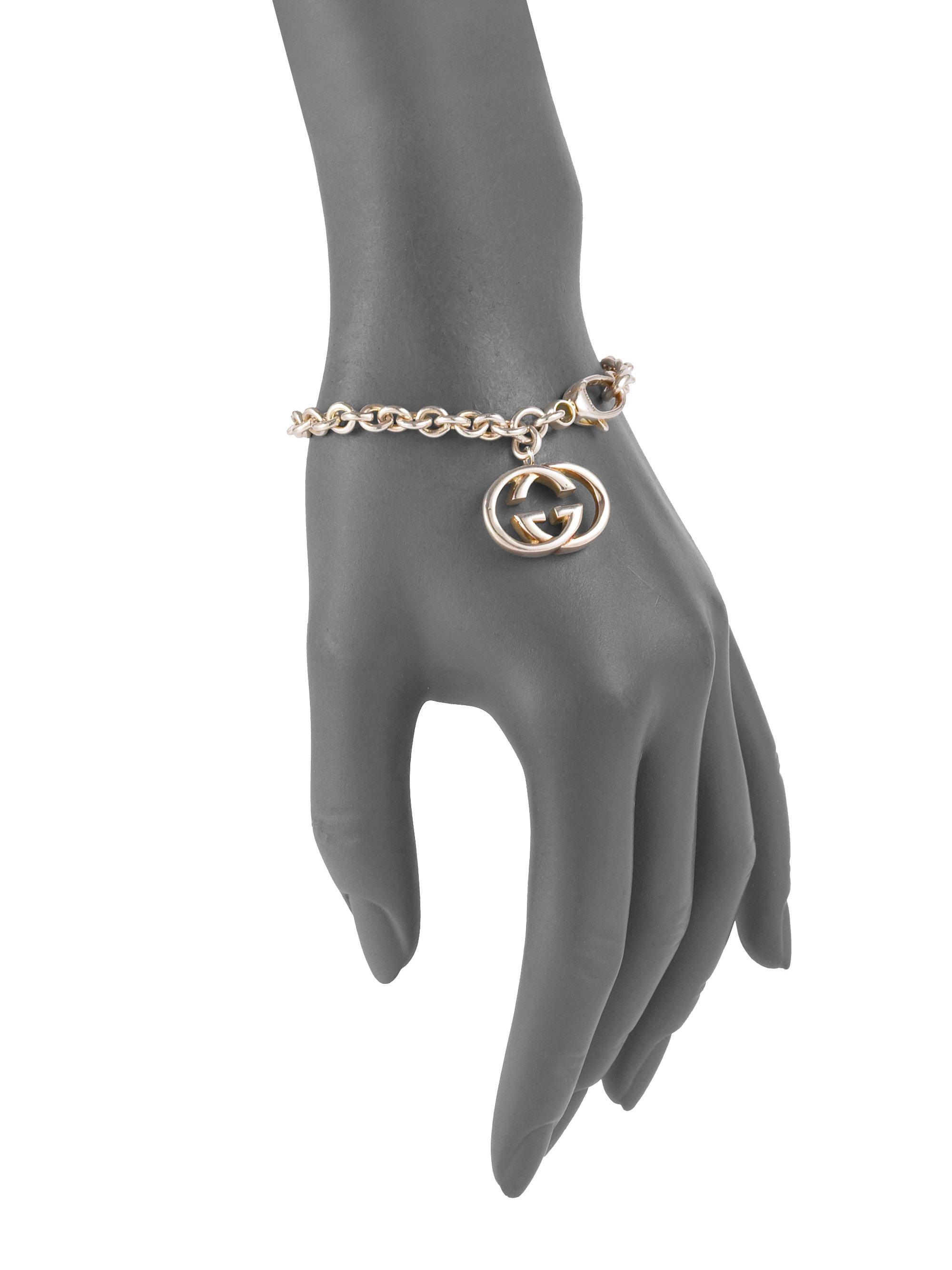 Gucci Sterling Silver Double G Charm Bracelet in Metallic | Lyst