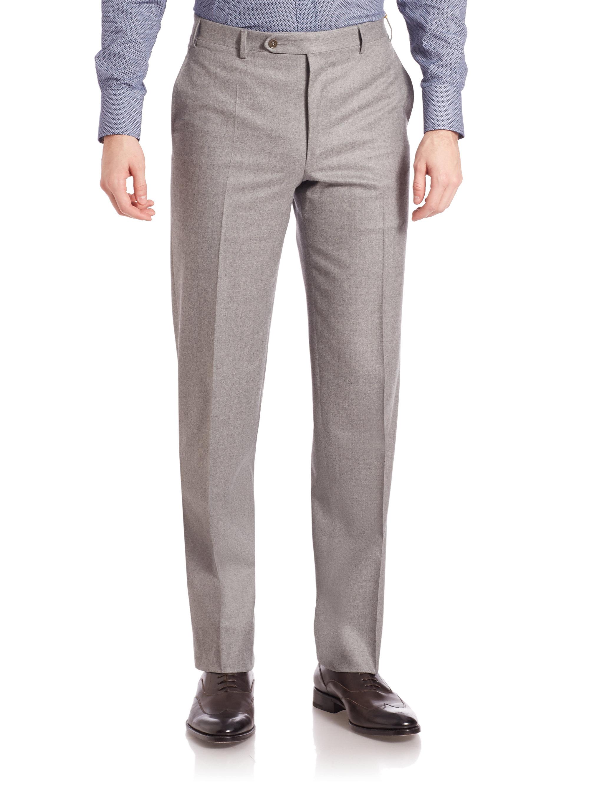 Canali Light Grey Flannel Trousers in Gray for Men - Lyst