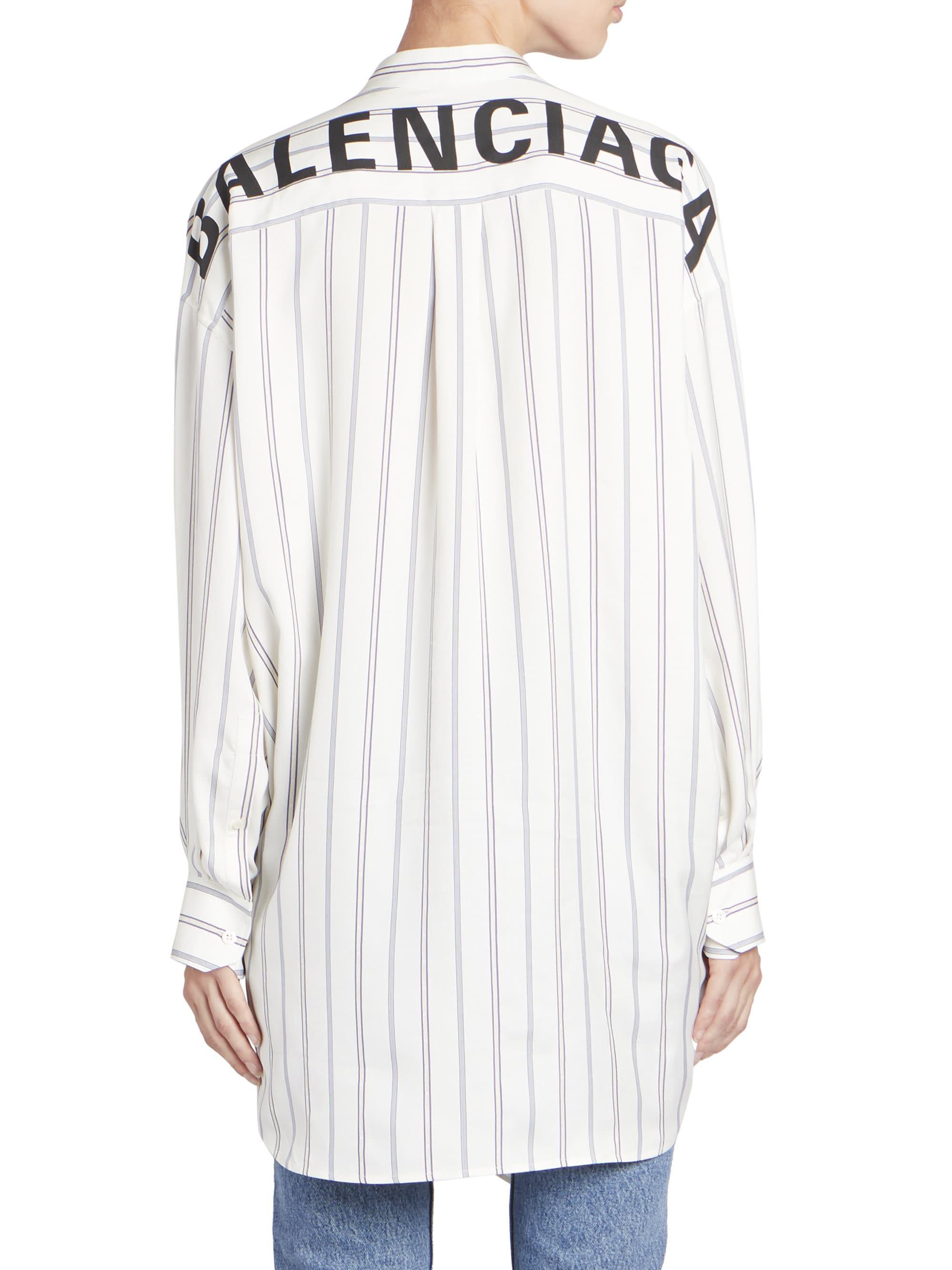 Balenciaga Striped Logo Button-down Shirt in White | Lyst