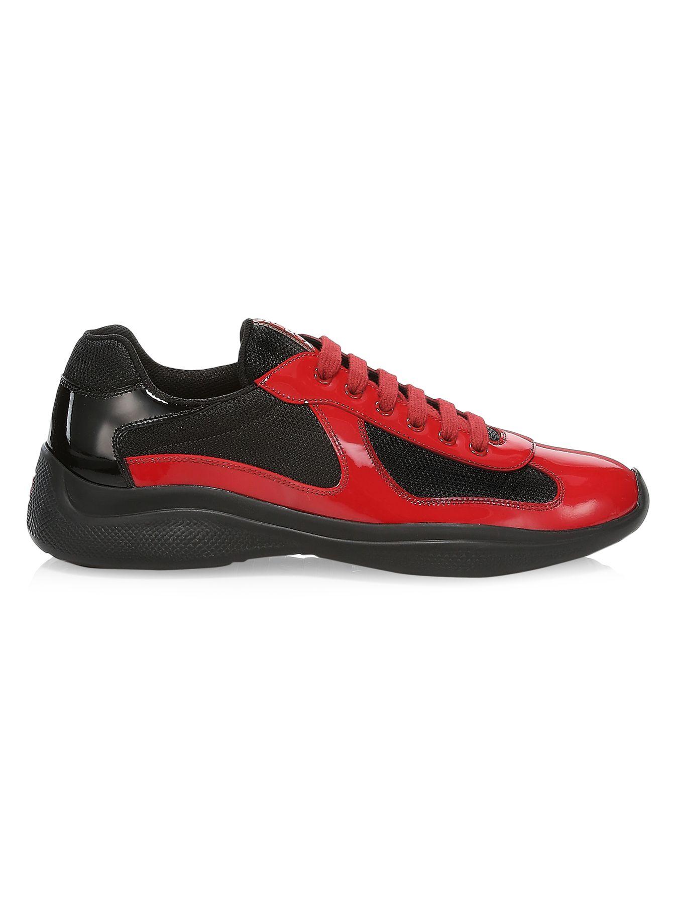 Prada America's Cup Patent Leather & Technical Fabric Sneakers in Red ...