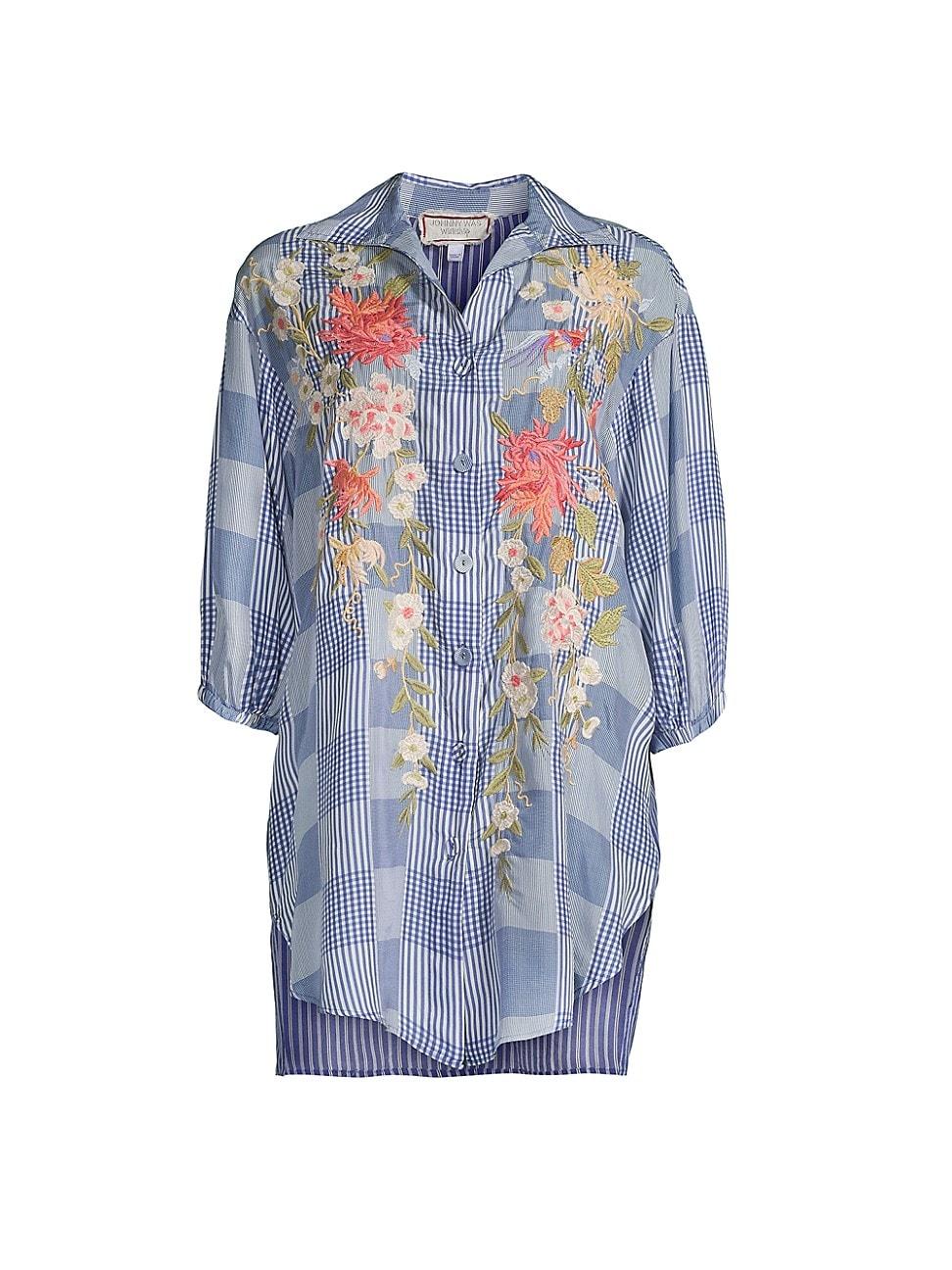 Johnny Was Nalina Silk Oversized Weekend Tunic in Blue | Lyst