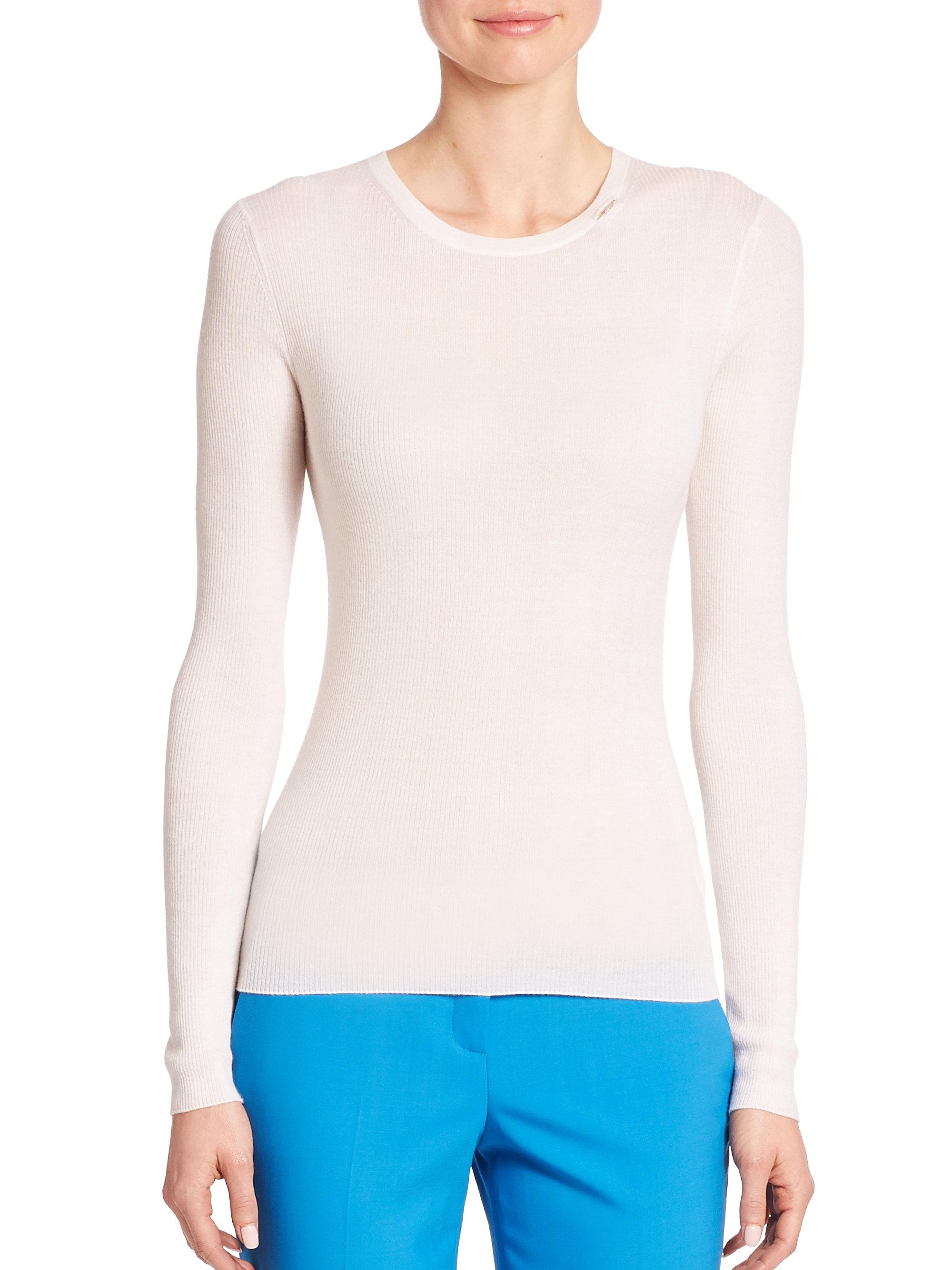 Lyst - Michael Kors Ribbed Cashmere Crewneck Sweater in White
