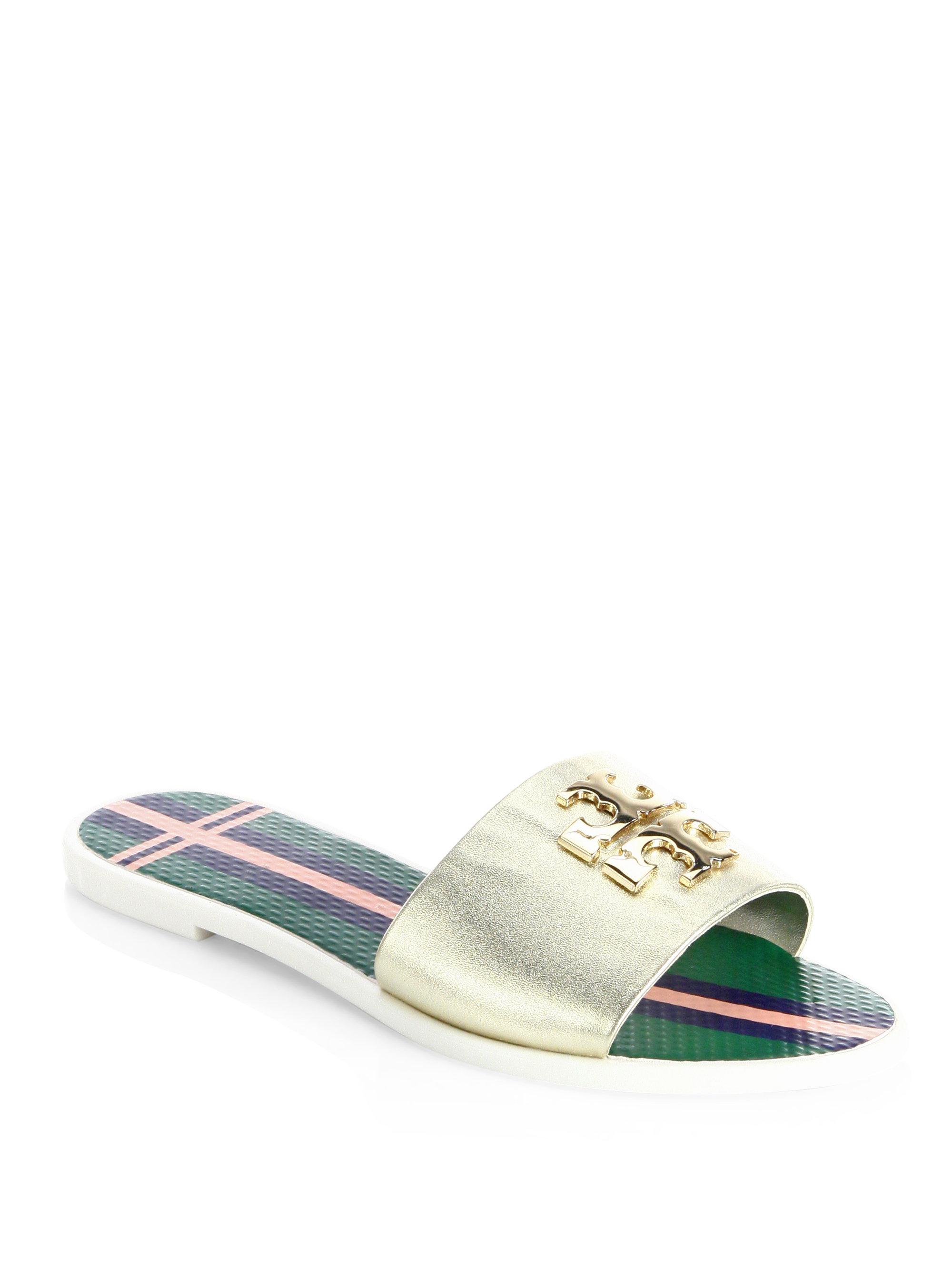 gold tory burch slides