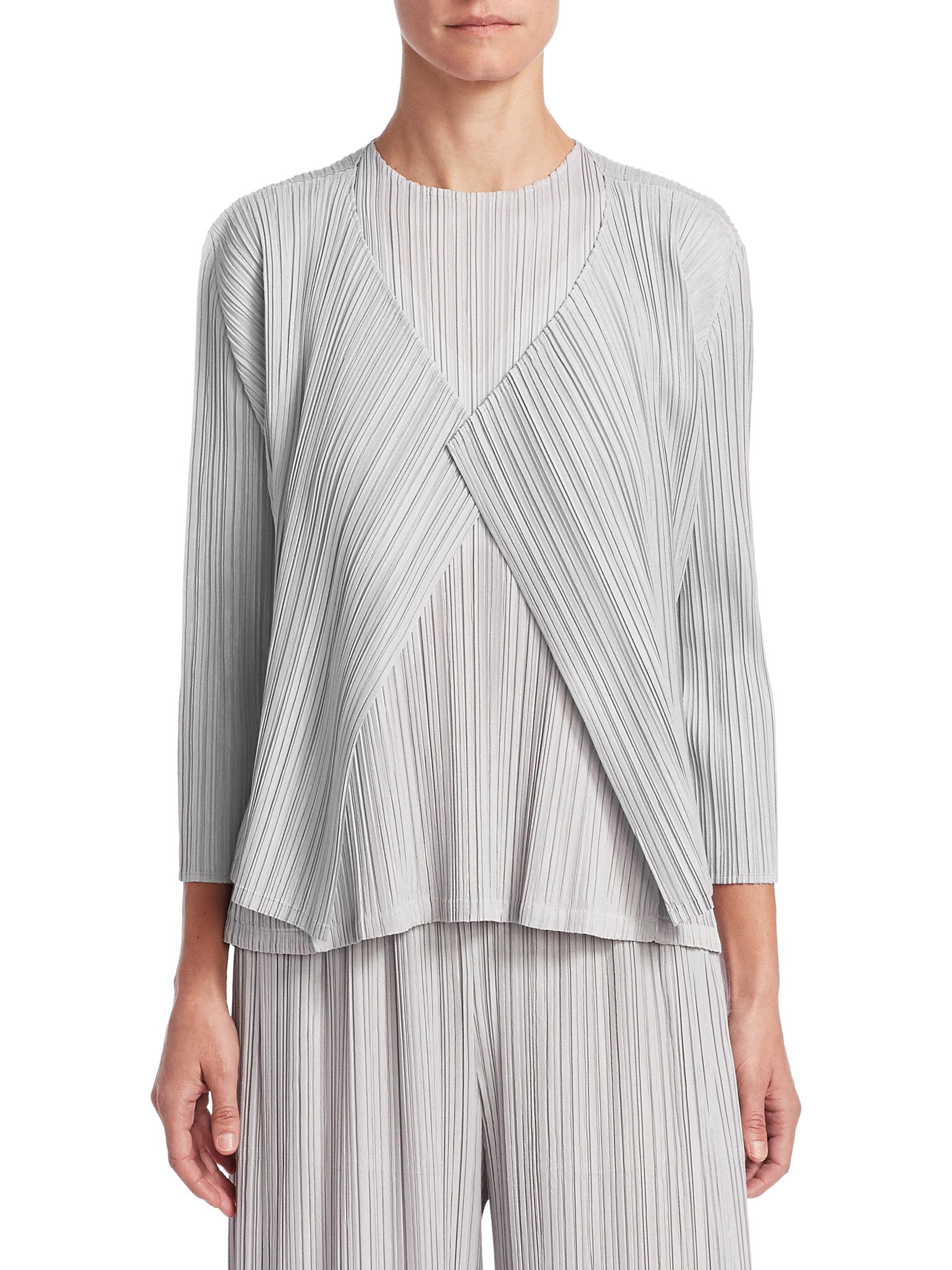 Pleats Please Issey Miyake Synthetic Mellow Open-knit Cardigan in Light