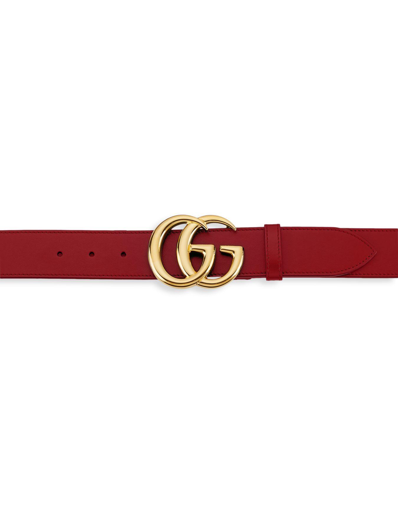 Gucci New Marmont Leather Belt in Red for Men - Lyst