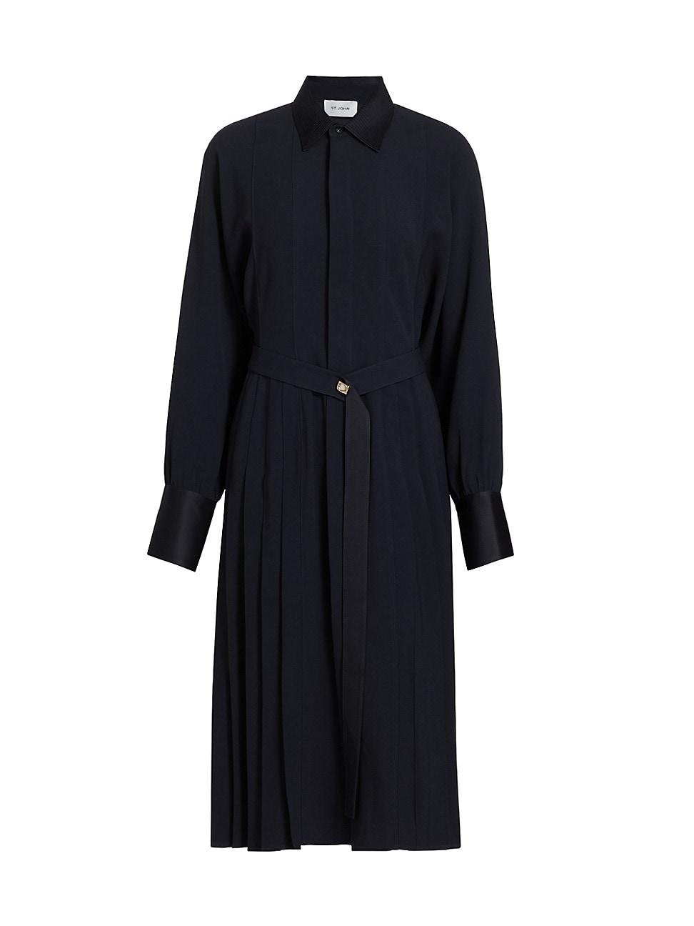 St. John Crepe Belted Shirtdress in Black | Lyst