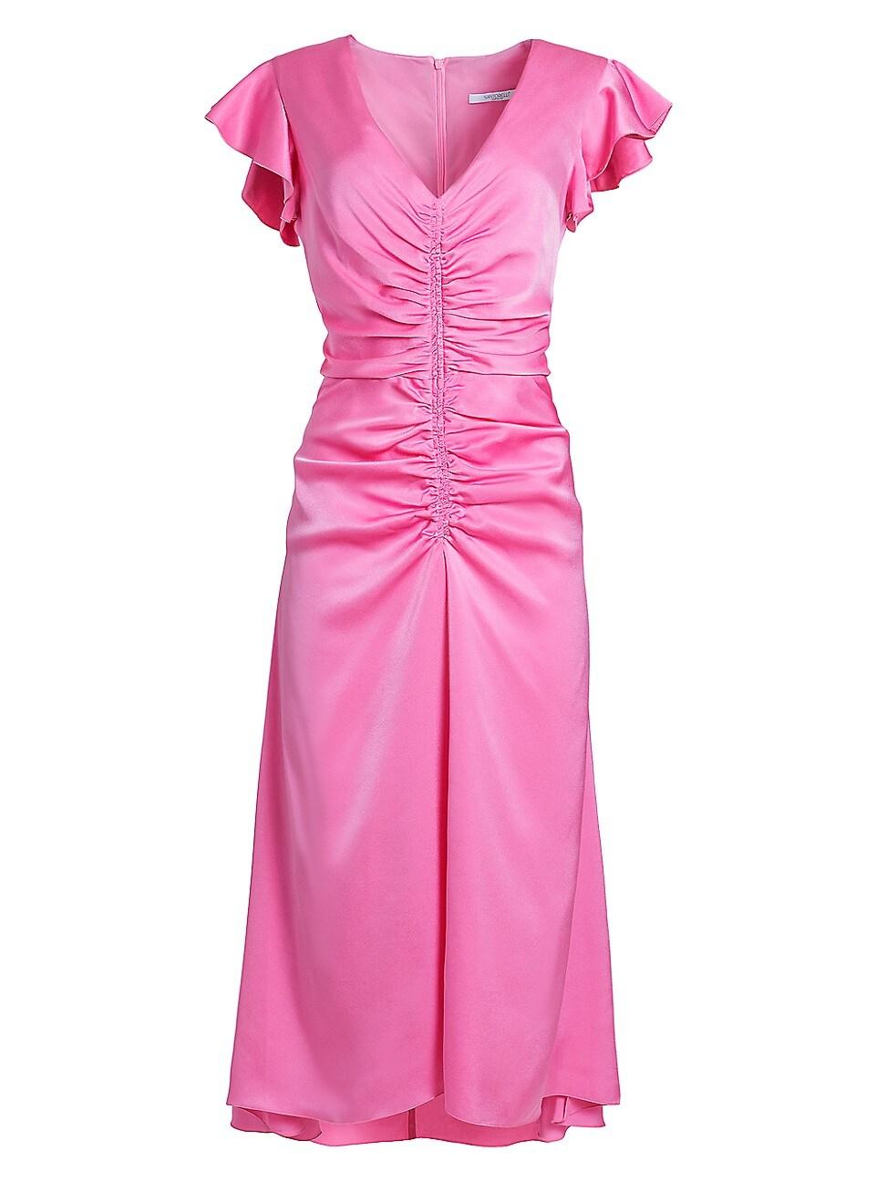 Santorelli Avery Ruched Satin Midi-dress in Pink | Lyst