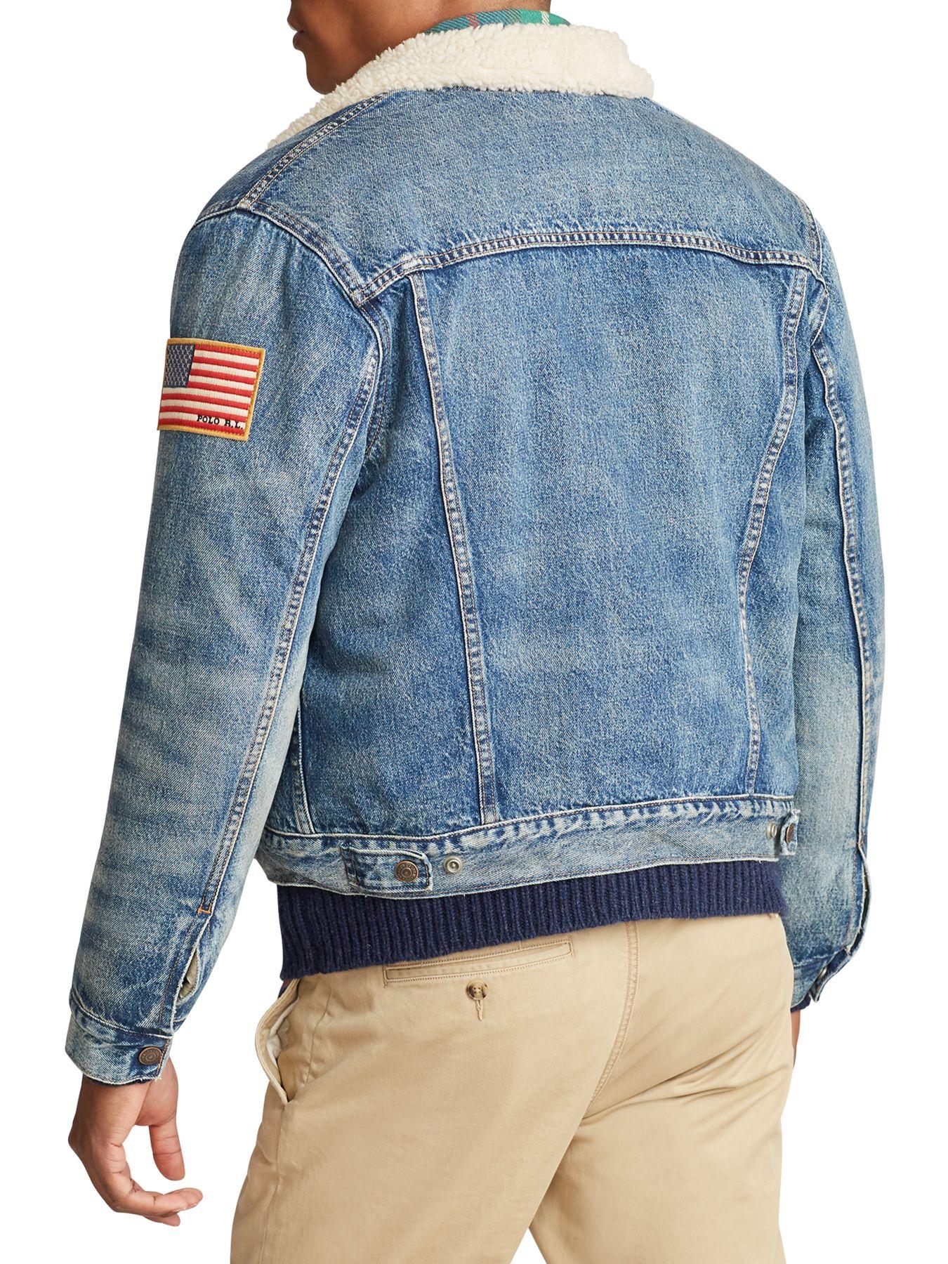 Polo Ralph Lauren Flag-patch Faux-shearling Denim Jacket in Blue for ...