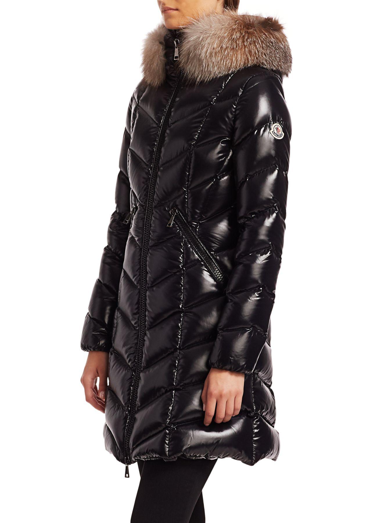 Moncler Fulmarus Lacquer Fox Fur-trim Puffer Coat in Black - Lyst