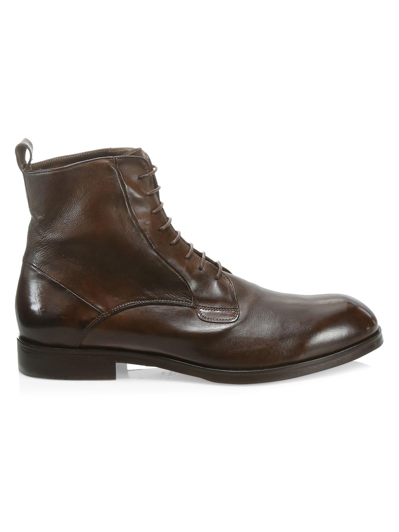 Saks Fifth Avenue Collection Washed Leather Combat Boots in Dark Brown ...