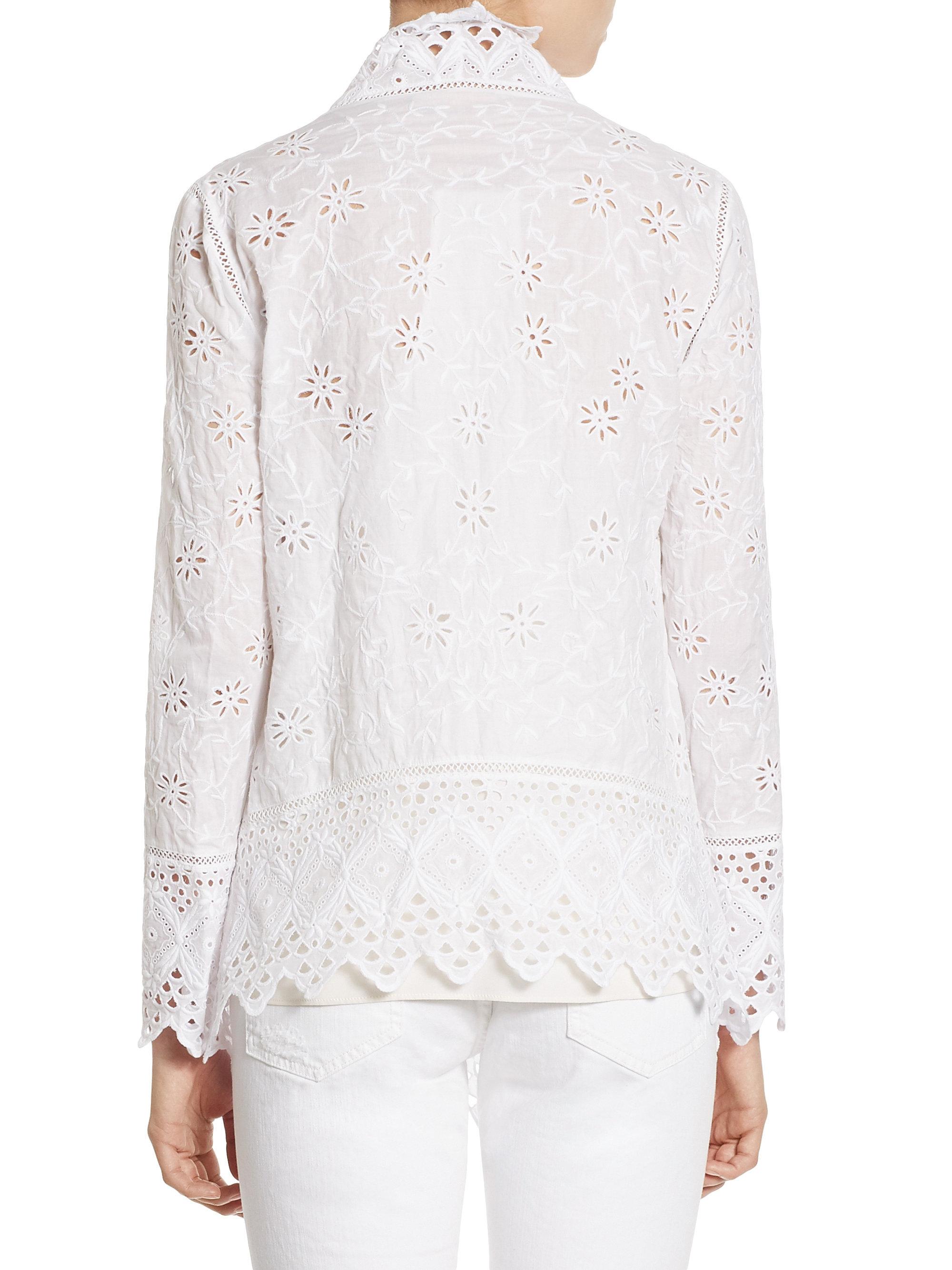 Polo Ralph Lauren Eyelet Embroidered Cotton Jacket in White Lyst