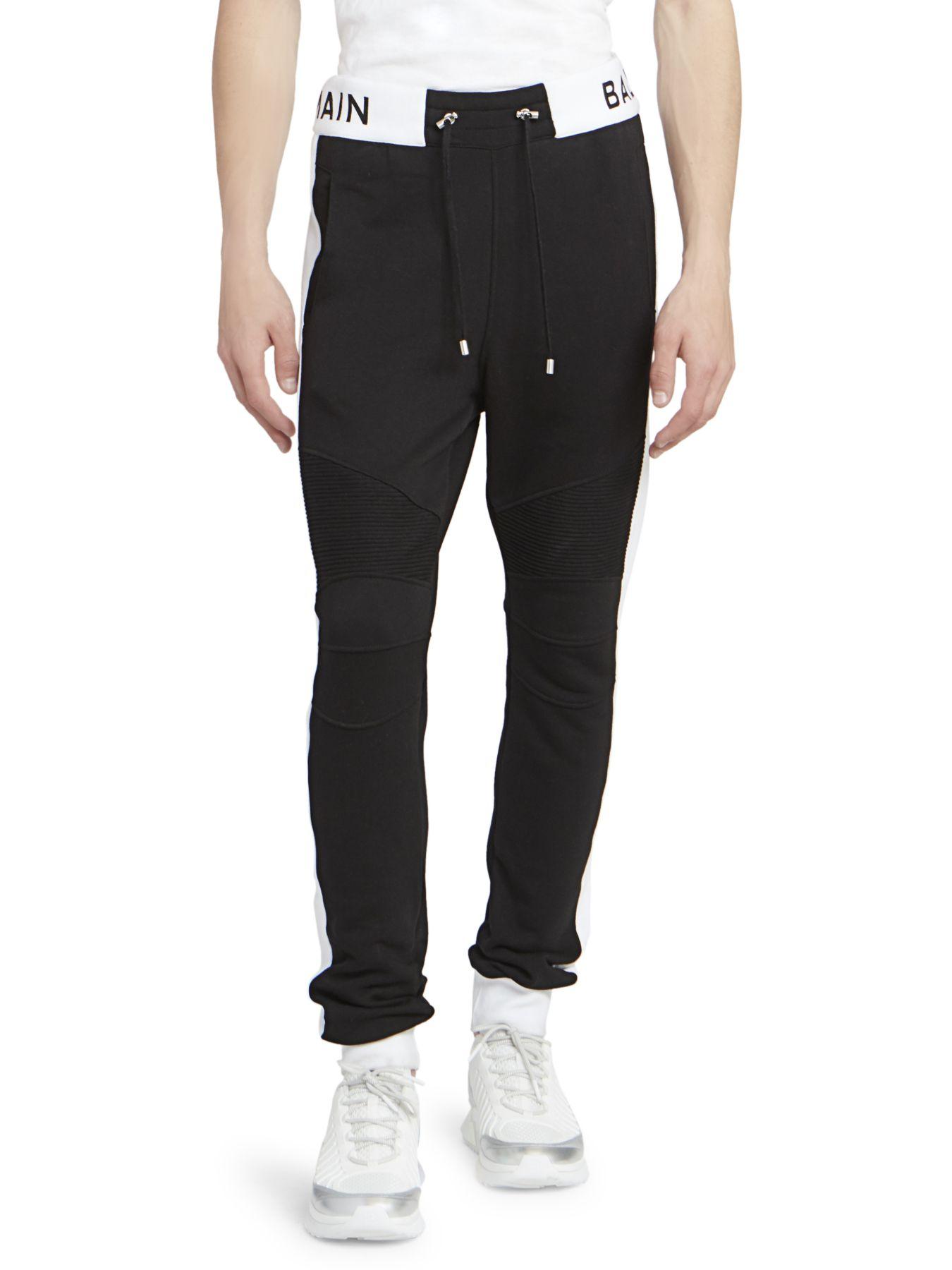 Balmain Cotton Ribbed Panel Sweatpants in Black for Men - Lyst