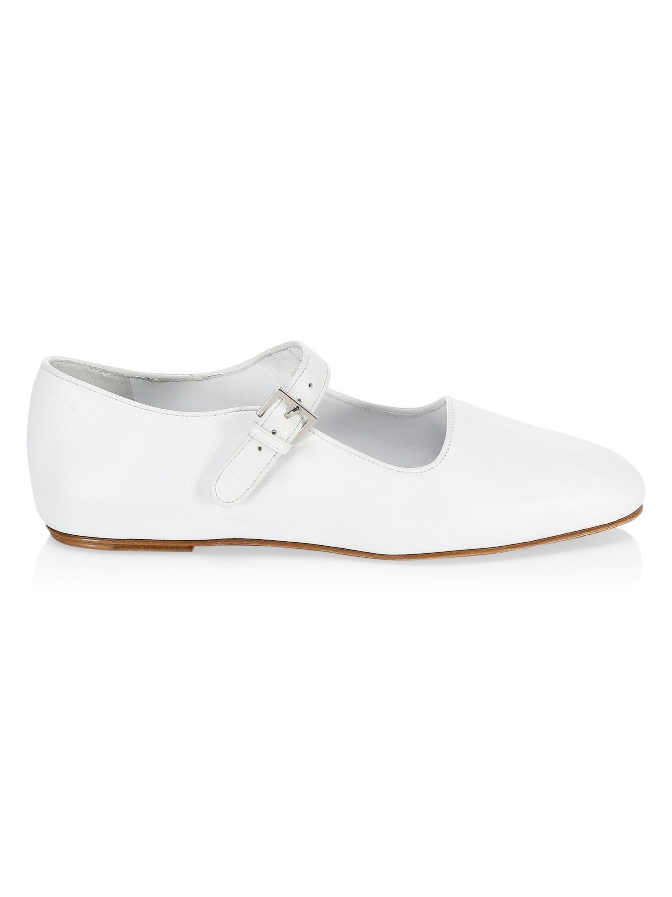 The Row Ava Square-toe Leather Mary-jane Flats in White - Save 30% - Lyst